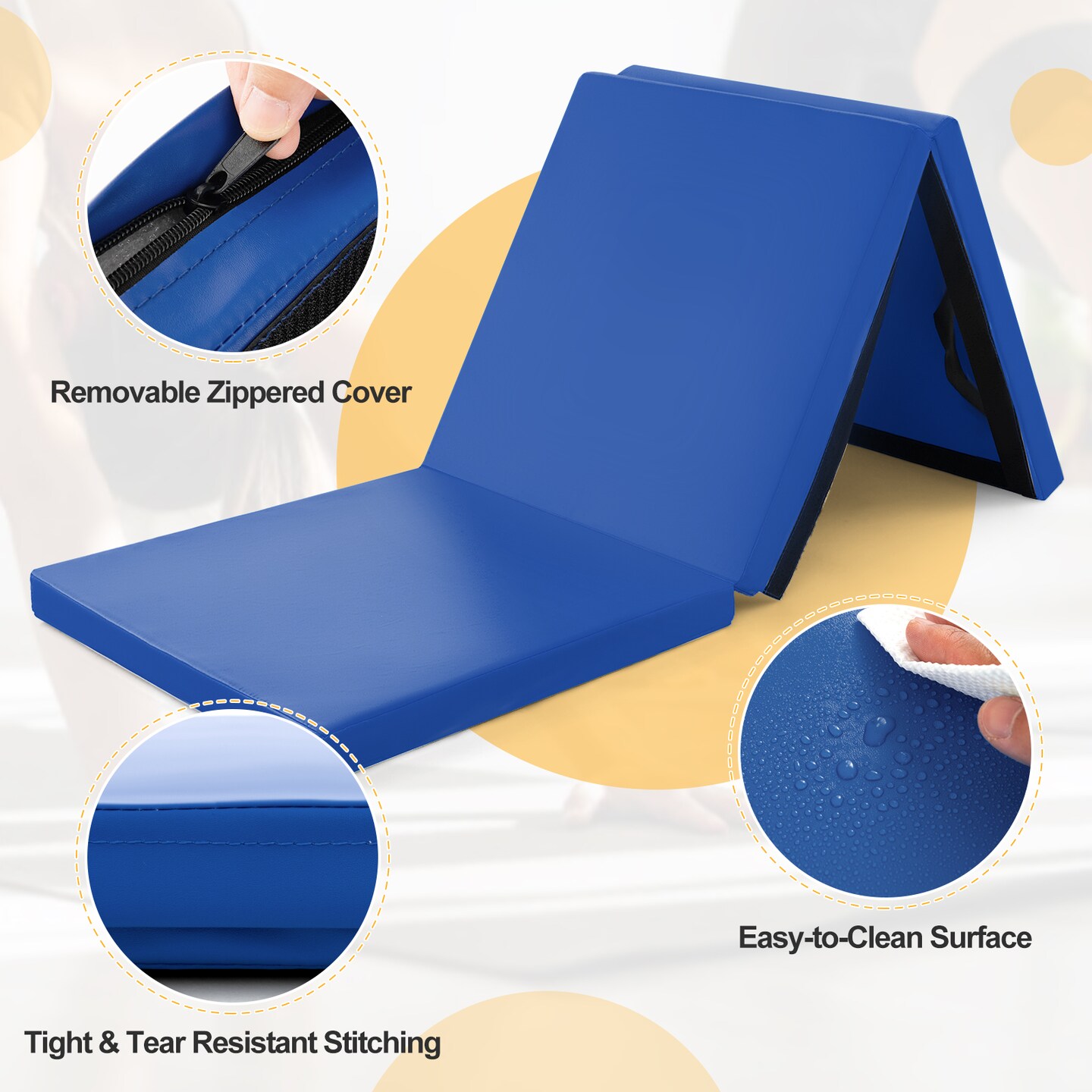 Tri-Fold Gym Mat with Handles and Removable Zippered Cover