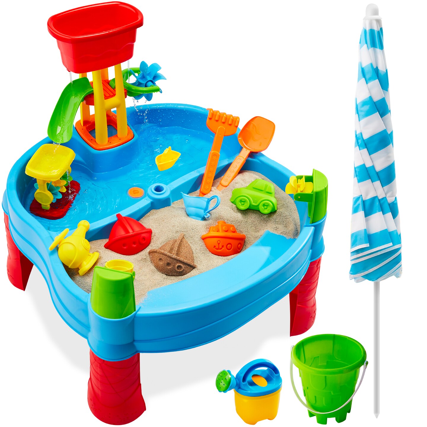 Best Choice Products Kids Sand &#x26; Water Outdoor Activity Table, 2-in-1 Play Set w/ 18 Accessories, Adjustable Umbrella