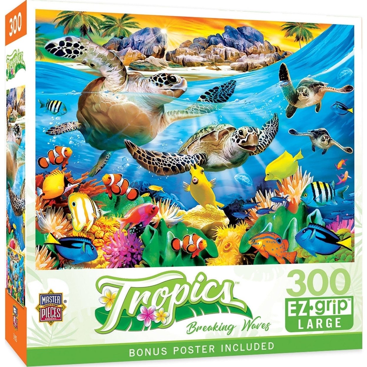 Masterpieces Tropics 300Pc Ez Grip Jigsaw Puzzle Breaking Waves Sea Turtles