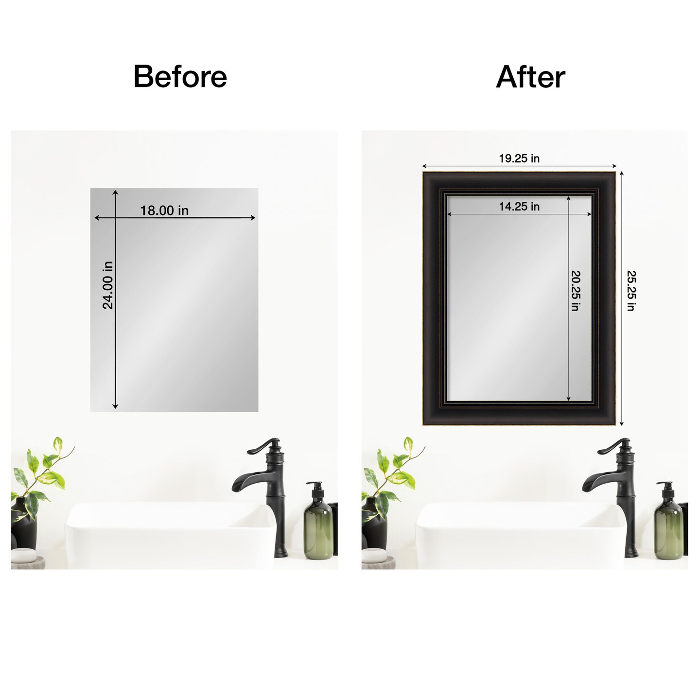 Amanti Art Mirror Makeover Bathroom Mirror Frame Border Kit - Fully Assembled Peel and Stick Frame - Mirror NOT Included - Trio Trim