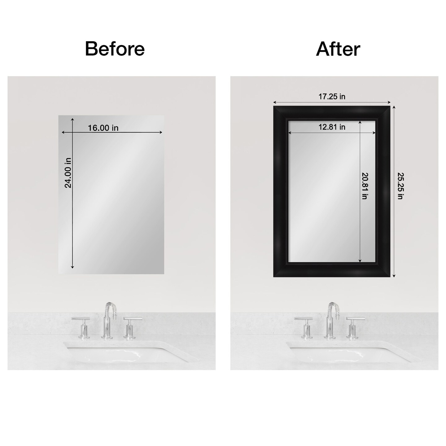 Amanti Art Mirror Makeover Bathroom Mirror Frame Border Kit - Fully Assembled Peel and Stick Frame - Mirror NOT Included - Grand Black Narrow Trim