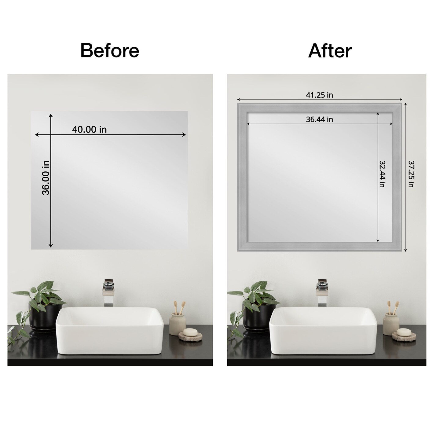 Amanti Art Mirror Makeover Bathroom Mirror Frame Border Kit -  Fully Assembled Peel and Stick Frame - Mirror NOT Included - Vista Brushed Nickel Trim