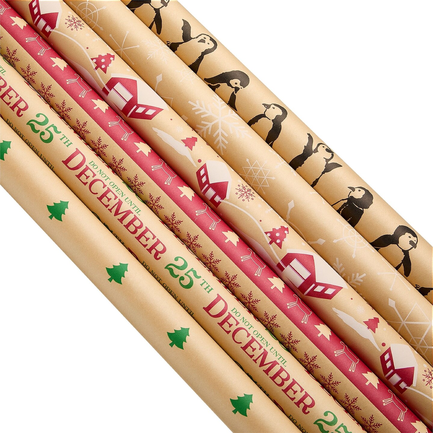 Christmas Wrapping Paper, 6 Kraft Holiday Designs (30 x 120 In, 6 Pack)