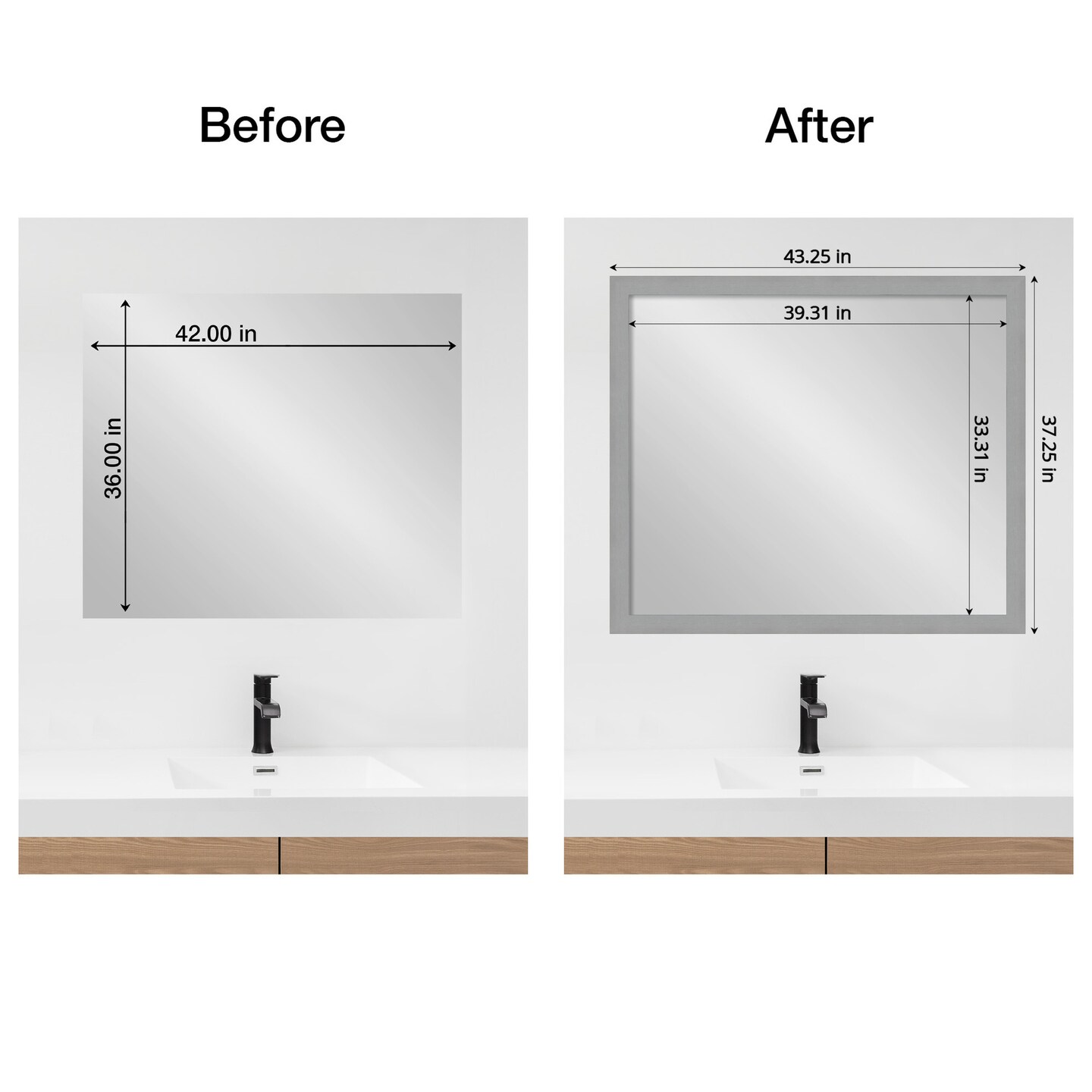 Amanti Art Mirror Makeover Bathroom Mirror Frame Border Kit - Fully Assembled Peel and Stick Frame - Mirror NOT Included - Brushed Black or Nickel Trim