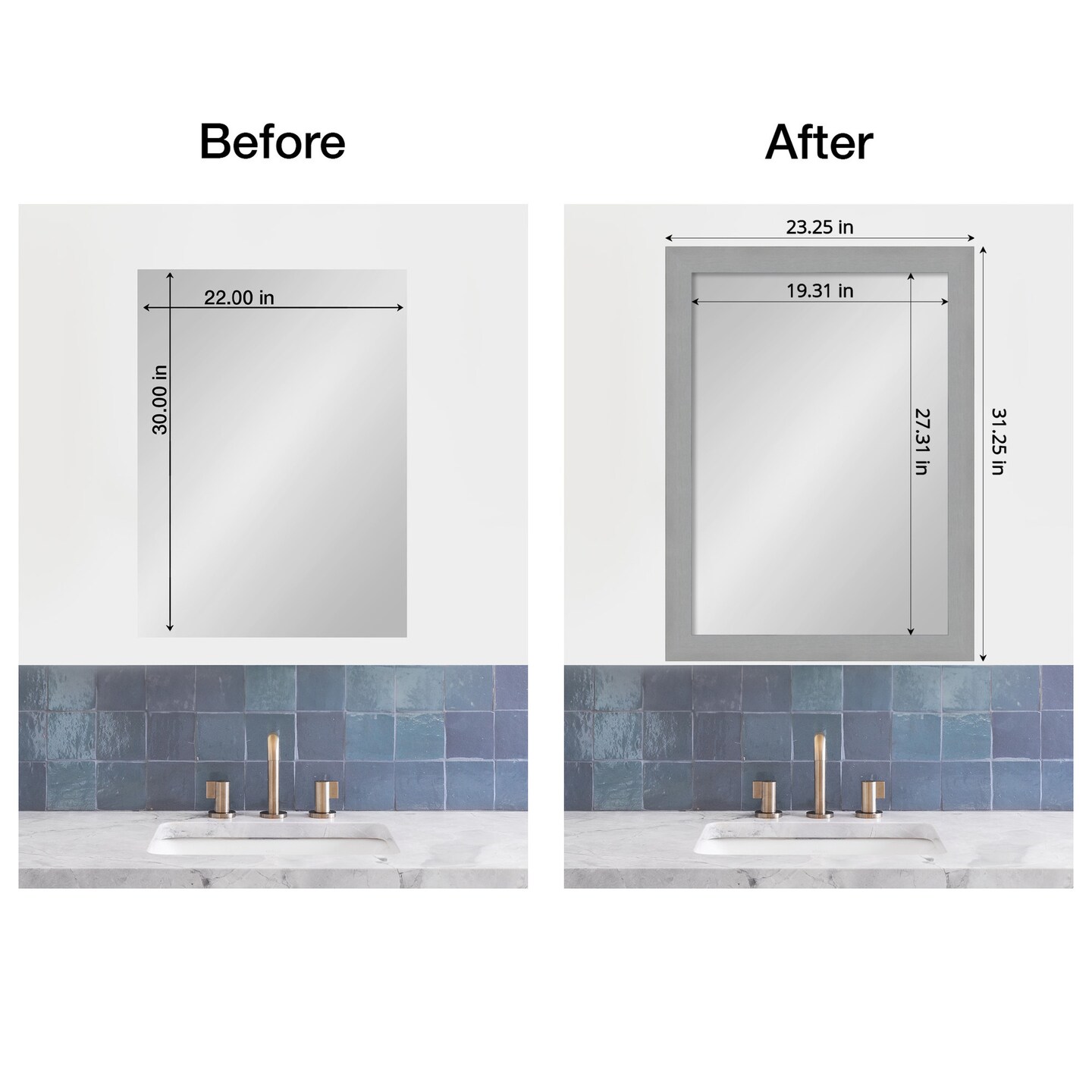 Amanti Art Mirror Makeover Bathroom Mirror Frame Border Kit - Fully Assembled Peel and Stick Frame - Mirror NOT Included - Brushed Black or Nickel Trim