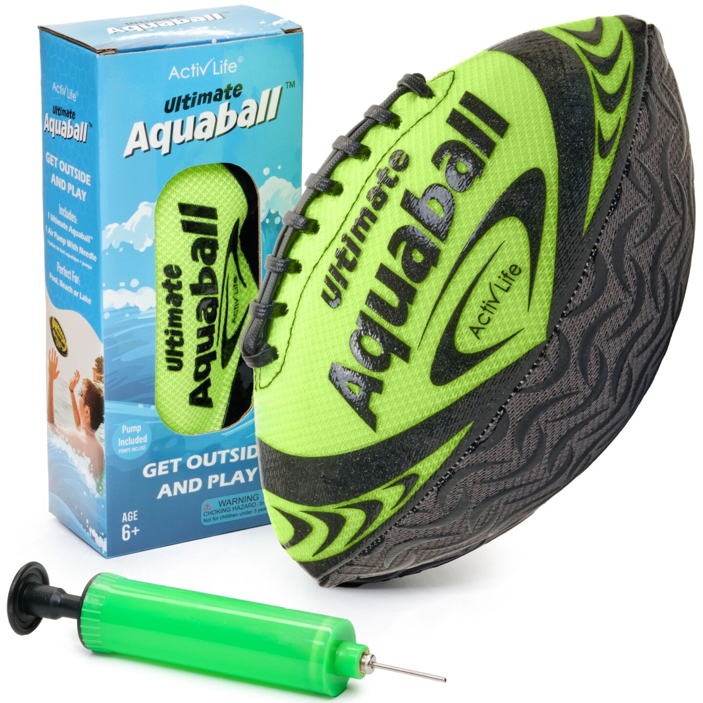 Activ Life Water Football for Pool, Beach, Outdoor, 9.5-inch Waterproof Pool Toys for Kids, Heavy-Duty Water Ball, Double Lacing for Easy Grip, Lake Toys for Sports &#x26; Family Games - Green