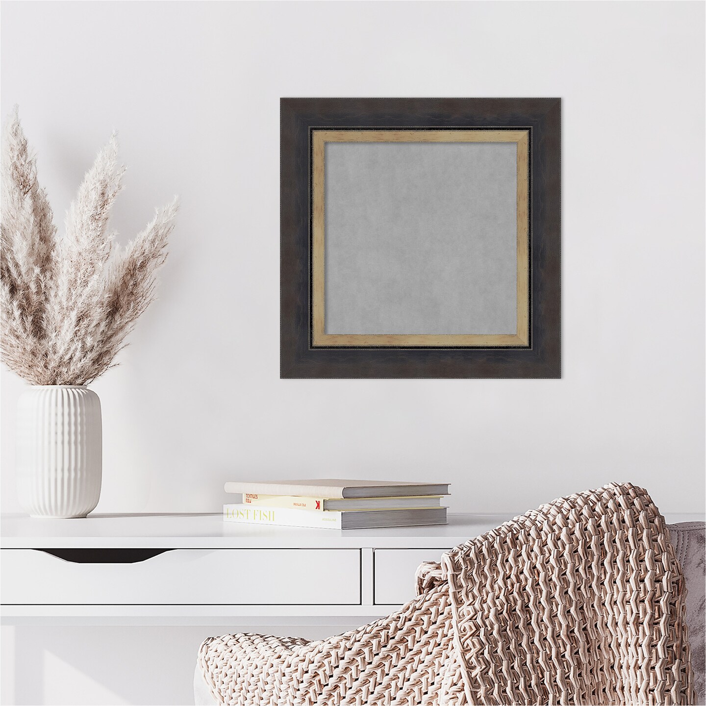 Hammered Charcoal Tan Wood Framed Magnetic Board