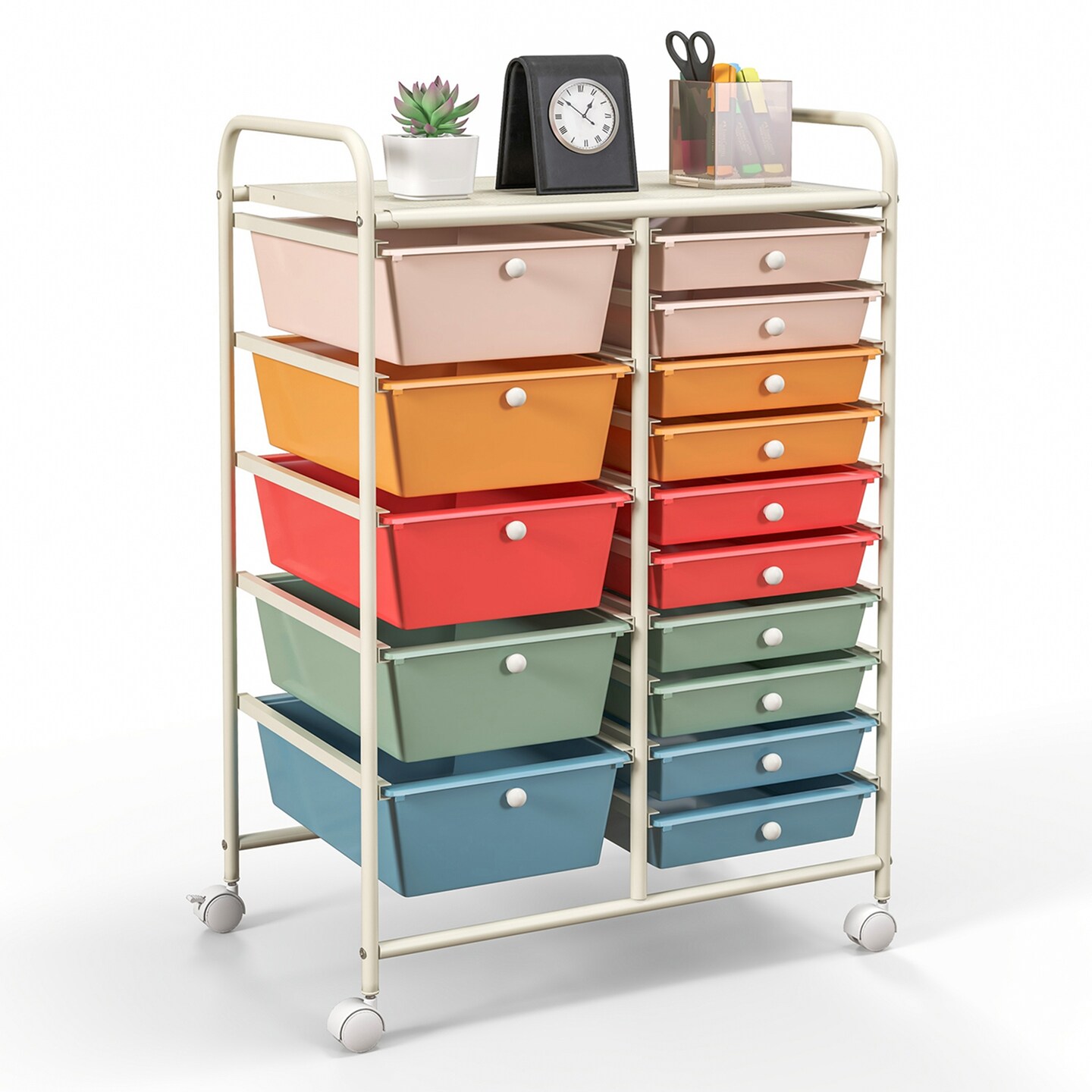 Costway 15 Drawer Rolling Storage Cart Tools Scrapbook Paper Office School Organizer Multicolored/Pink/Grey/Hot Pink/White/Black/Clear/Multicolor/Colorful/Mixed Pink
