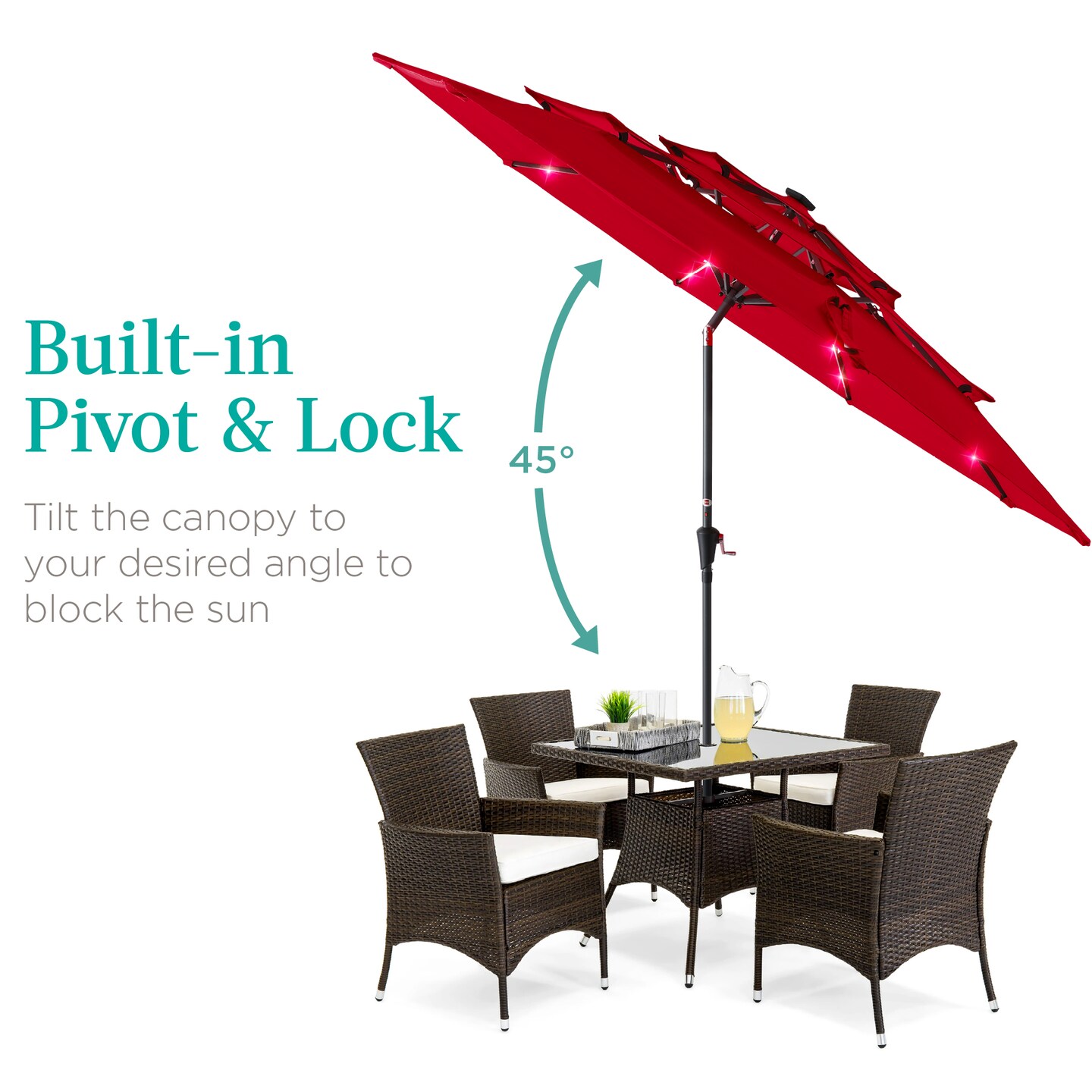 Best Choice Products 10ft 3-Tier Solar Patio Umbrella w/ 24 LED Lights, Tilt Adjustment, Easy Crank