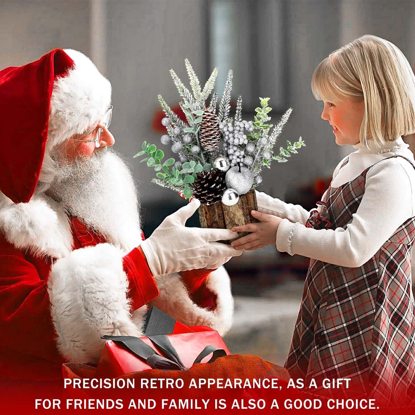 Small Christmas Tree Tabletop with Ornaments (Tree Stump-Silver)