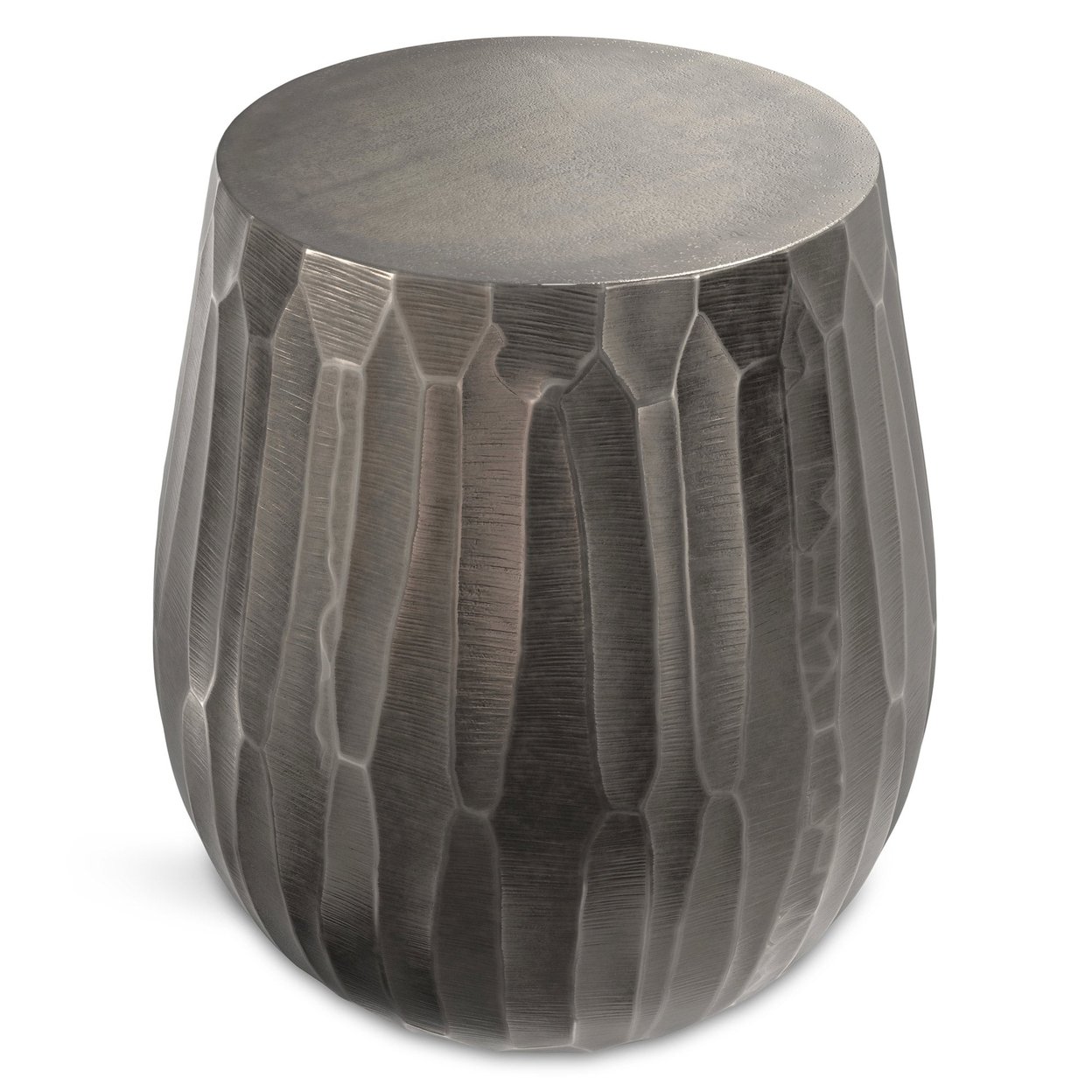 Nellie Side Table Graphite Handcrafted Metal End Table Convex Drum Shape