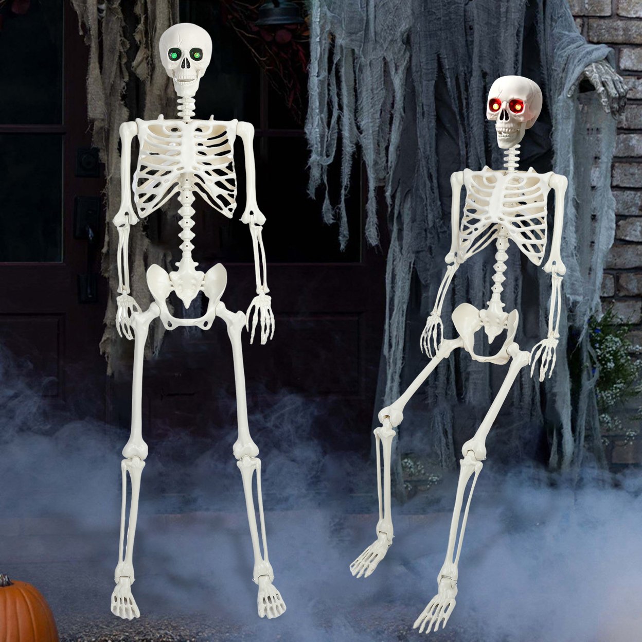 5.4Ft Halloween Life Size Light-Up Skeleton Decor Movable Joints Realistic Full Body Bones Skeleton Prop With Glowing