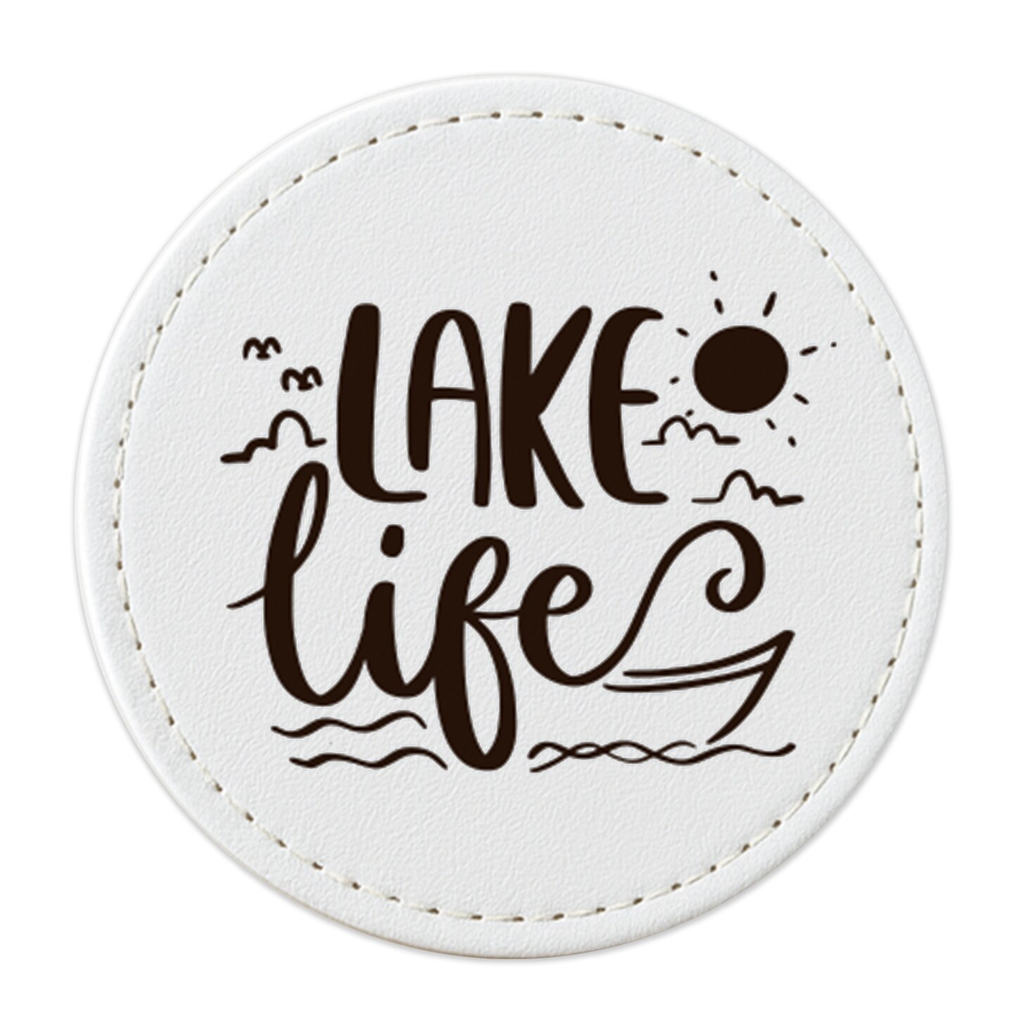 Engravable Leather Patch Blanks for Hats, Jackets & Bags – Laserable Faux Leather Patches with Adhesive & Stitch – Leatherette Apparel Patches (Circle, 5 Pack)