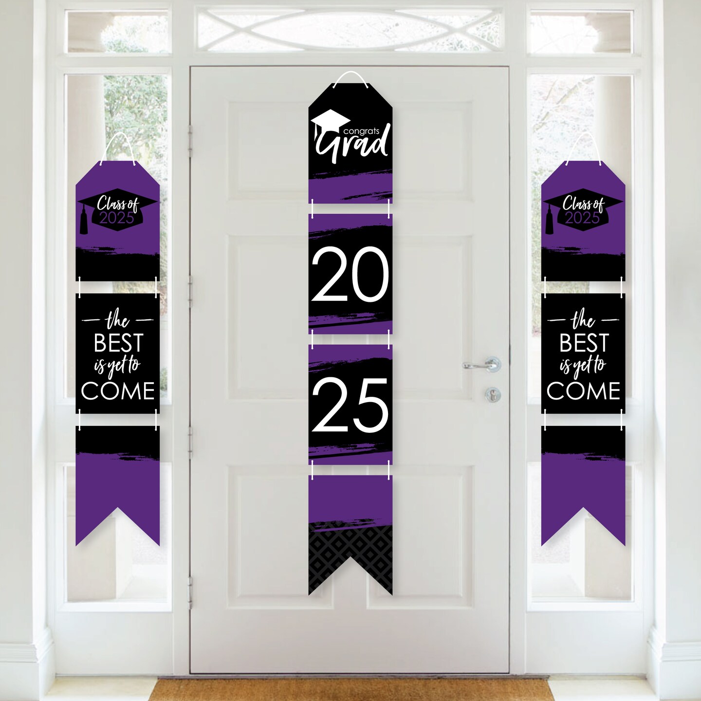 Big Dot of Happiness Purple Grad - Best is Yet to Come - Hanging Vertical Paper Door Banners - 2025 Grad Party Wall Decor Kit- Indoor Door Decor
