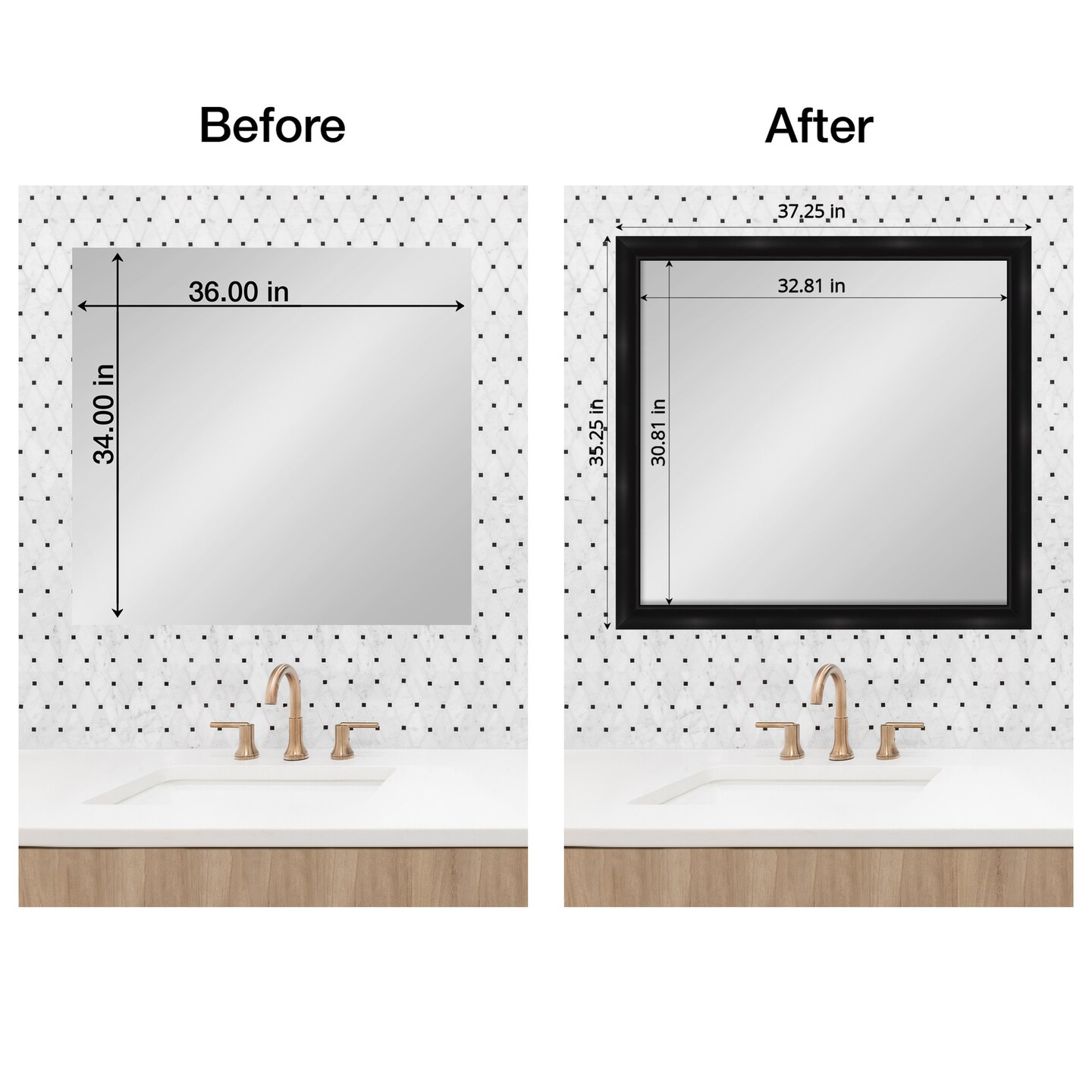 Amanti Art Mirror Makeover Bathroom Mirror Frame Border Kit - Fully Assembled Peel and Stick Frame - Mirror NOT Included - Grand Black Narrow Trim
