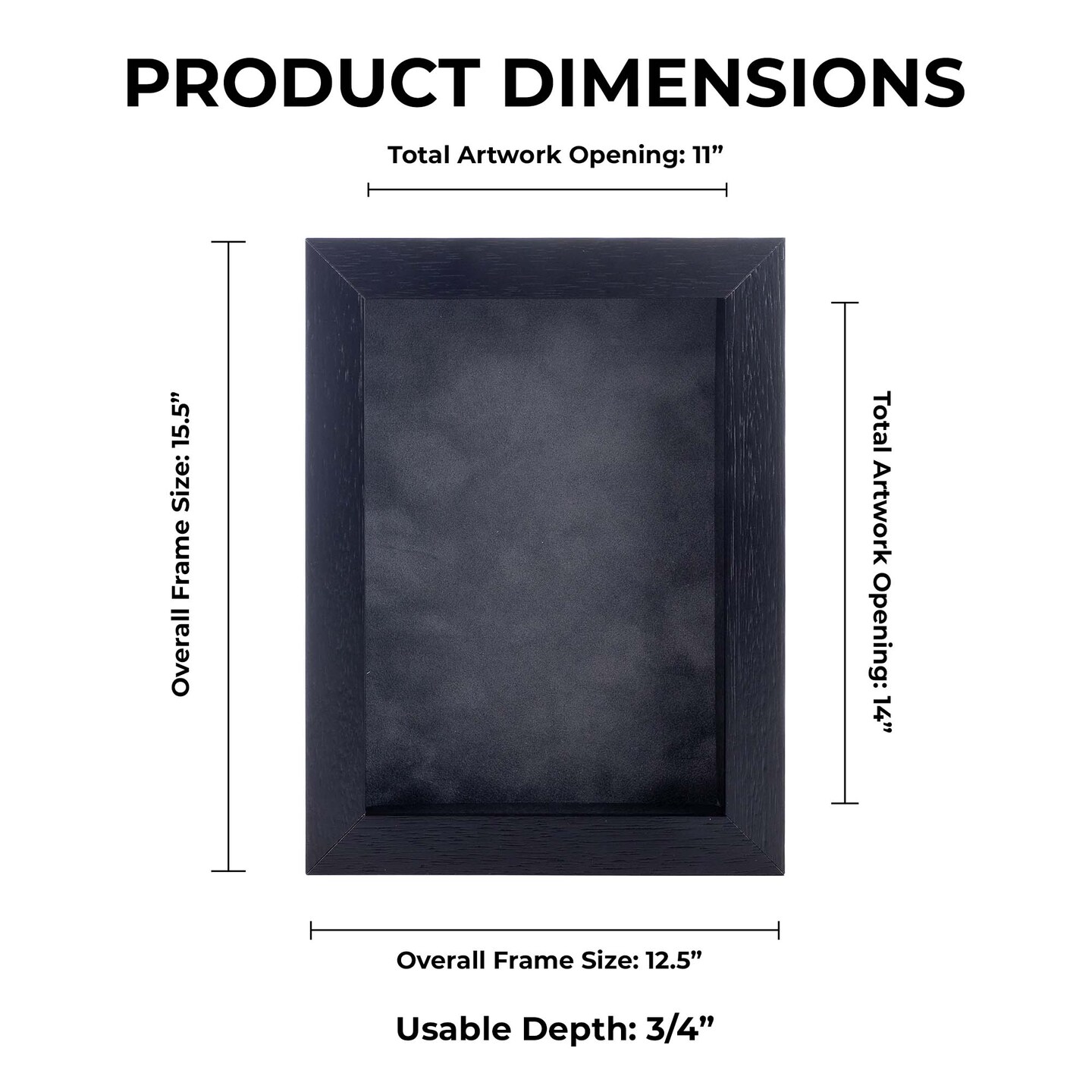 Black Wood Grain Shadow Box Frame with Acrylic Front - Dark Grey Suede Backing, 30 Sizes