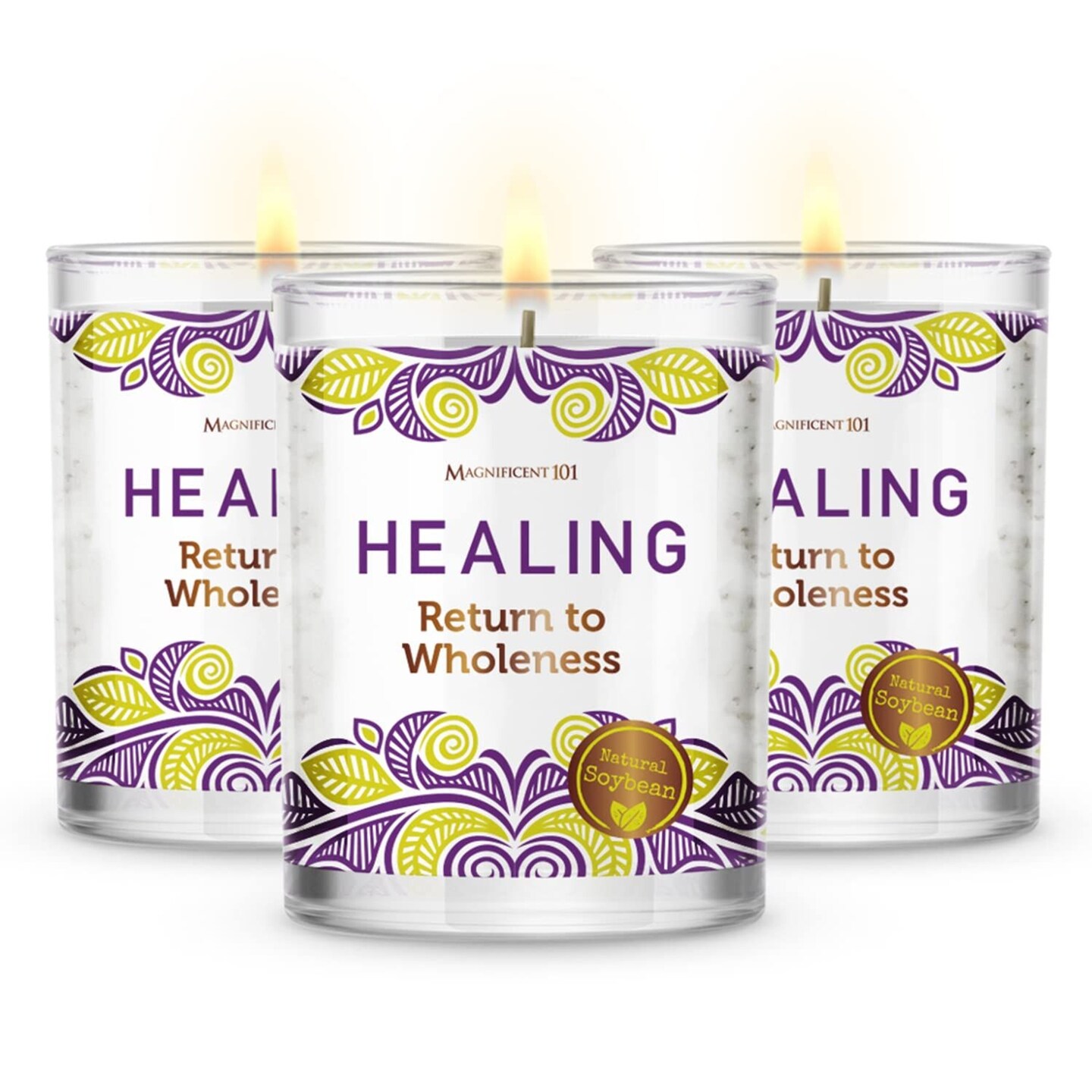 MAGNIFICENT 101 Long-Lasting Healing Aromatherapy Candles - 3-Pack, 3.5 oz Each, 42-Hr Burn, Soy Wax, Light Cream - Scented Healing Candles for Energy Cleansing & Manifestation