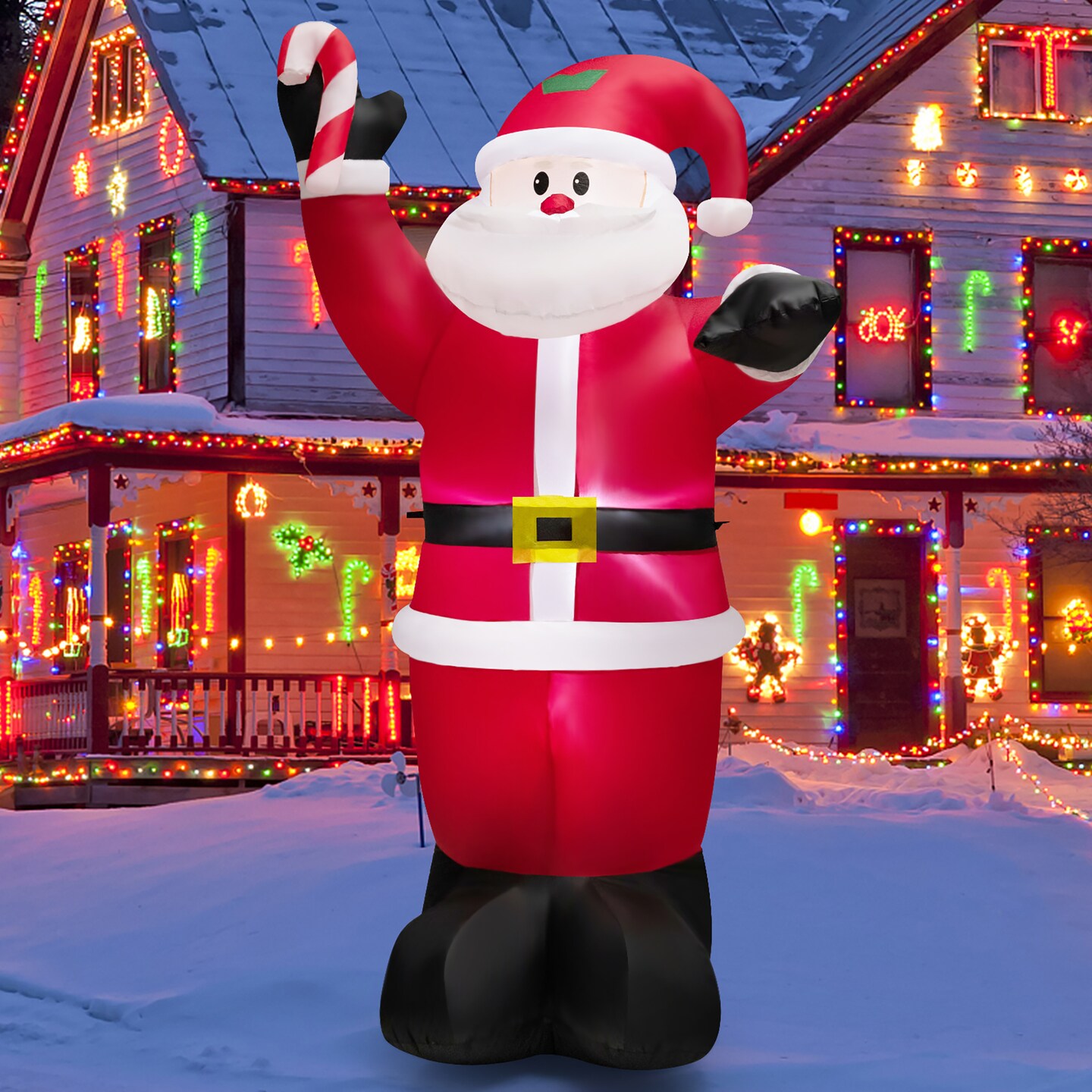 Costway 8 FT Inflatable Santa Claus Holding Crutch Lollipop Blow-up Xmas Decoration