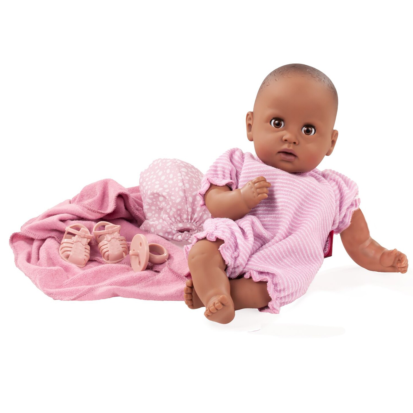 Gotz Cosy Aquini 13" Soft Cloth Bath Baby Doll with Dark Skin, Brown