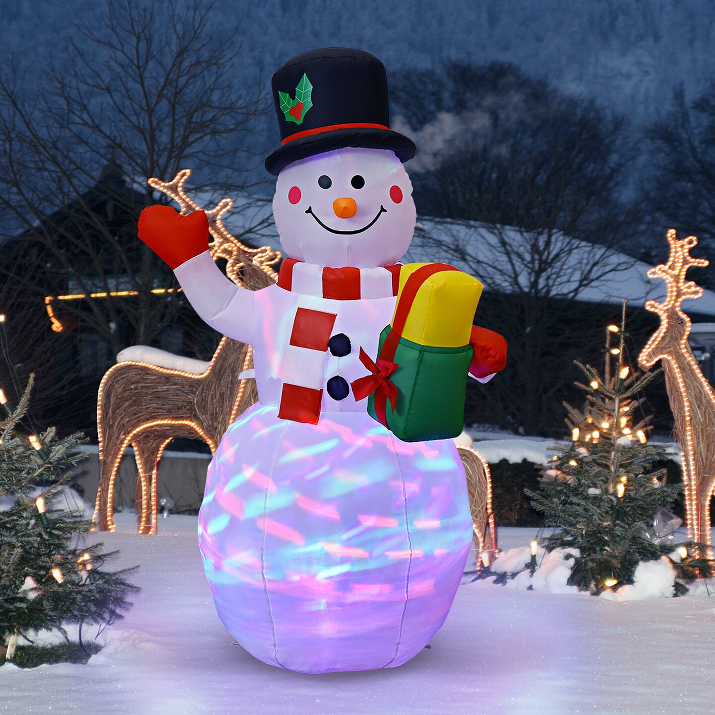 5 FT Tall Snowman Inflatable Blow up Inflatable w/Built-in Colorful LED Lights