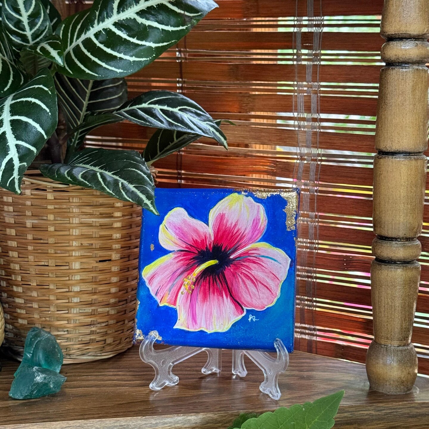 Pink Hibiscus Mini 4x4 Painting~Original Hand Painted Fine Art