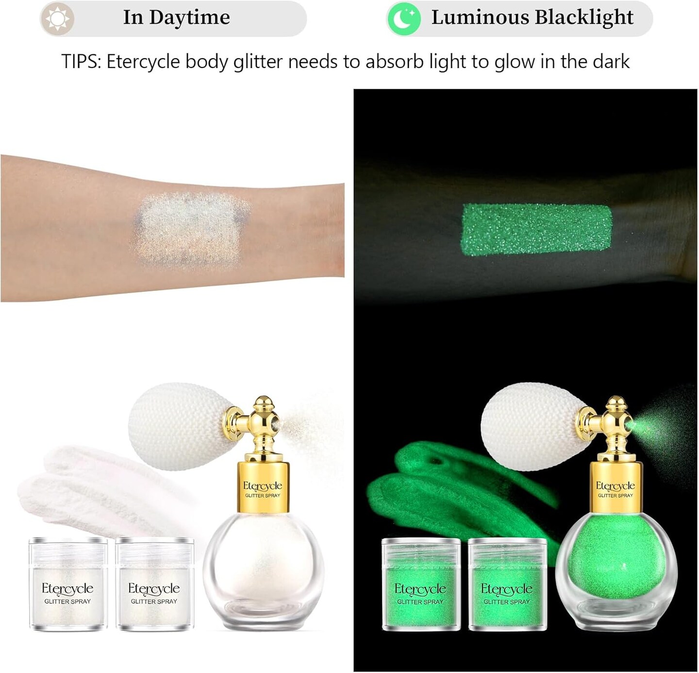 Body Glitter Spray, Glow in The Dark Party Supplies Hair Glitter