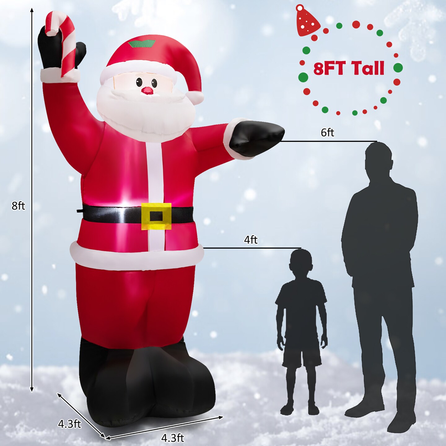 Costway 8 FT Inflatable Santa Claus Holding Crutch Lollipop Blow-up Xmas Decoration