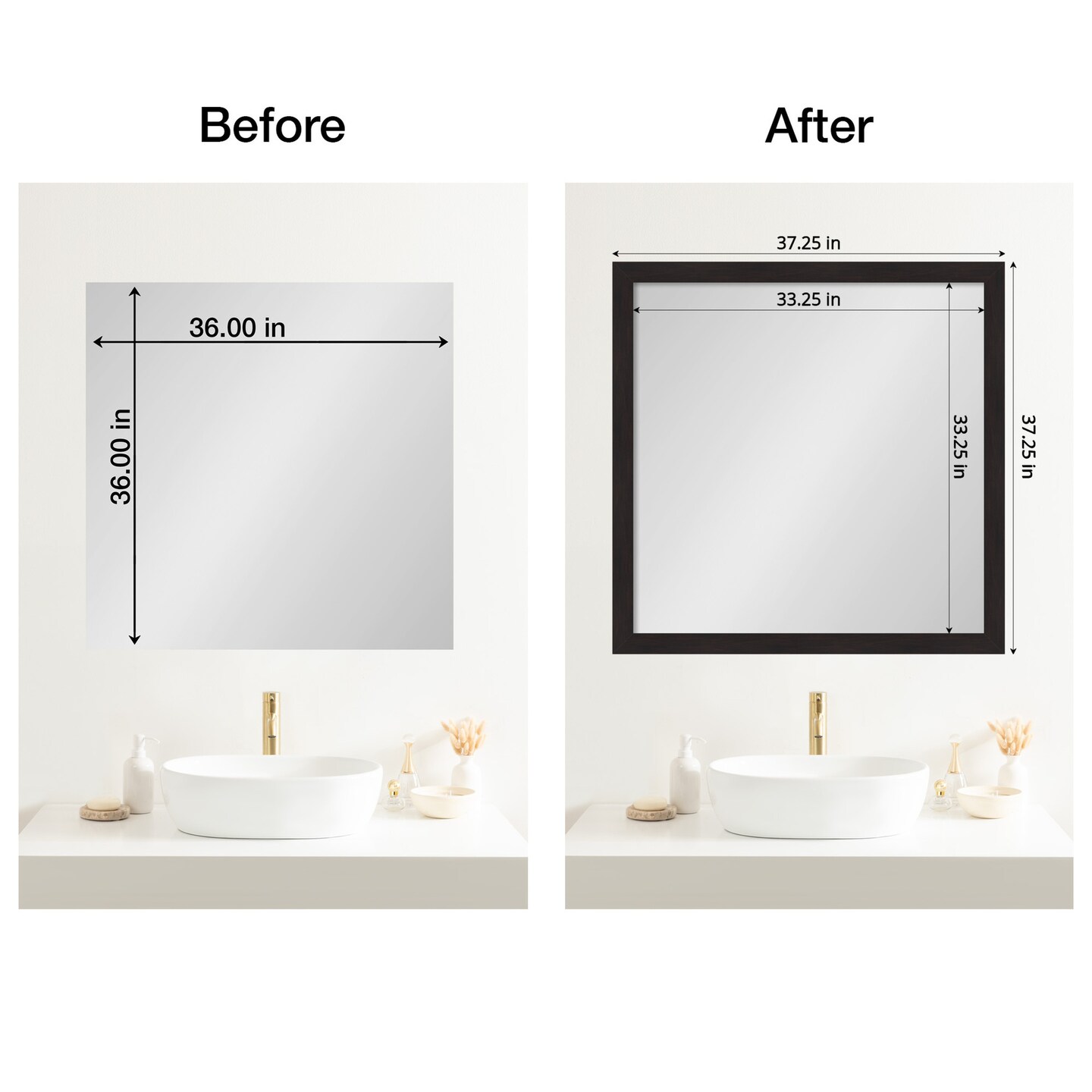 Amanti Art Mirror Makeover Bathroom Mirror Frame Border Kit - Fully Assembled Peel and Stick Frame - Mirror NOT Included - Furniture Espresso Narrow Trim