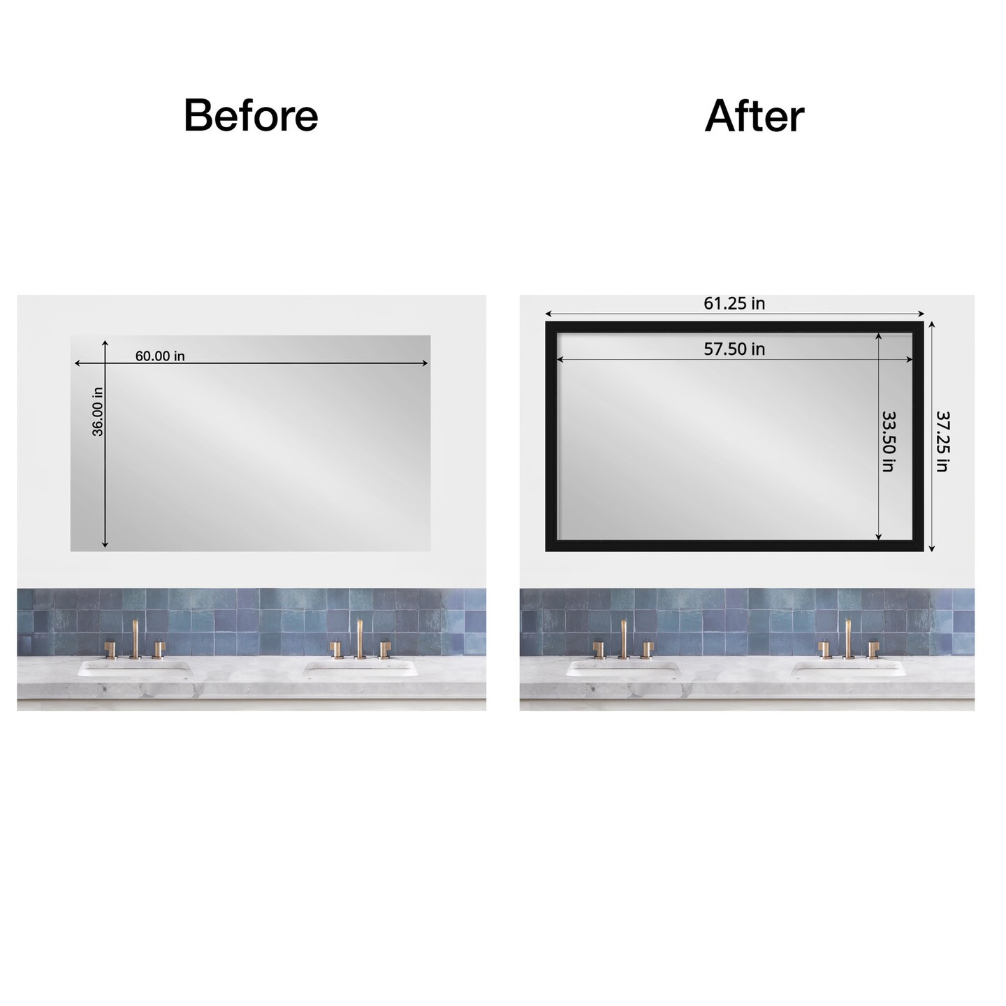 Amanti Art Mirror Makeover Bathroom Mirror Frame Border Kit - Fully Assembled Peel and Stick Frame - Mirror NOT Included - Avon Black Trim