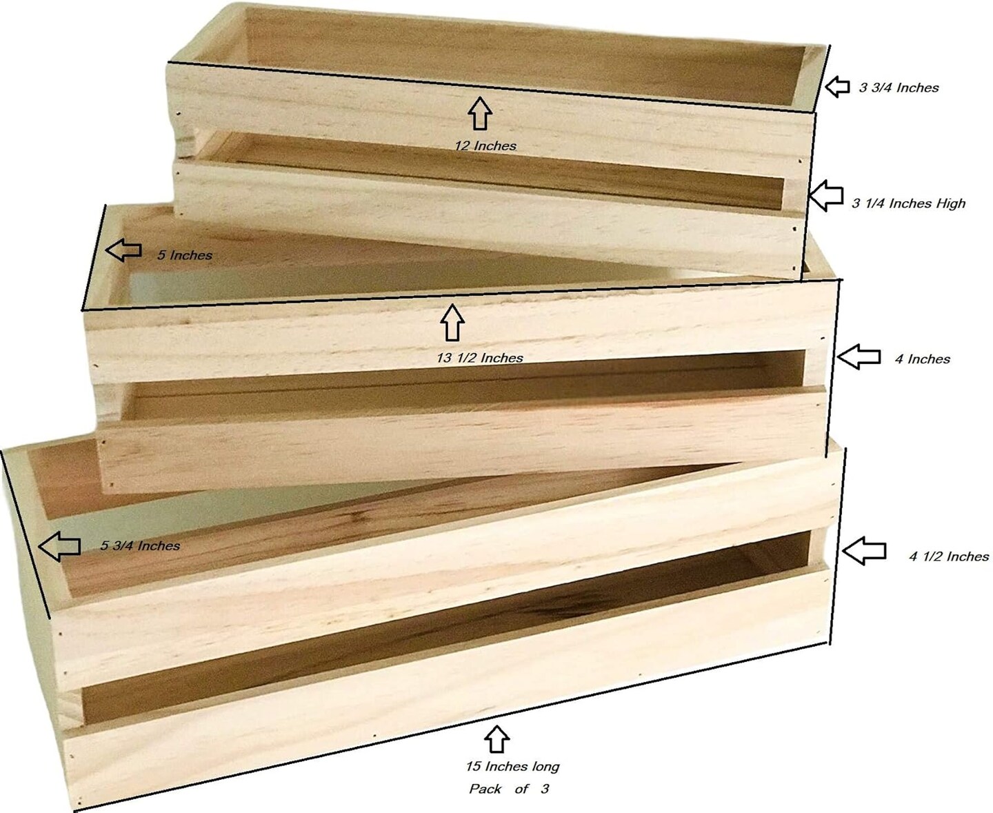 3 Pack Wood Craft Crate Caddy Set for Nesting