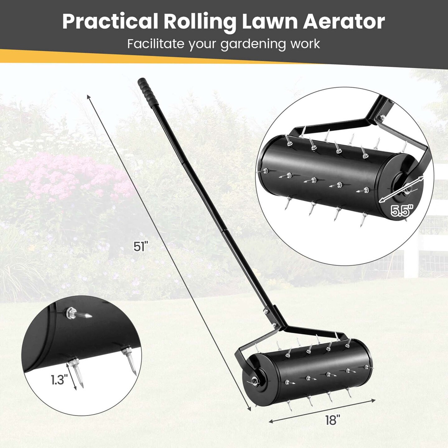 Costway 18&#x22;/21&#x201C; Manual Lawn Aerator Grass Aeration Tool Filled with Sand or Stone with Handle