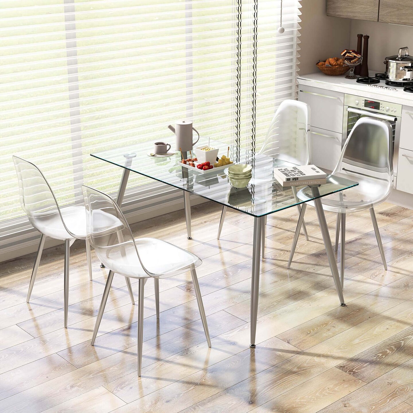 Costway Dining Chair Set of 4 with Heavy-Duty Electroplated Metal Legs Curved Back Armless