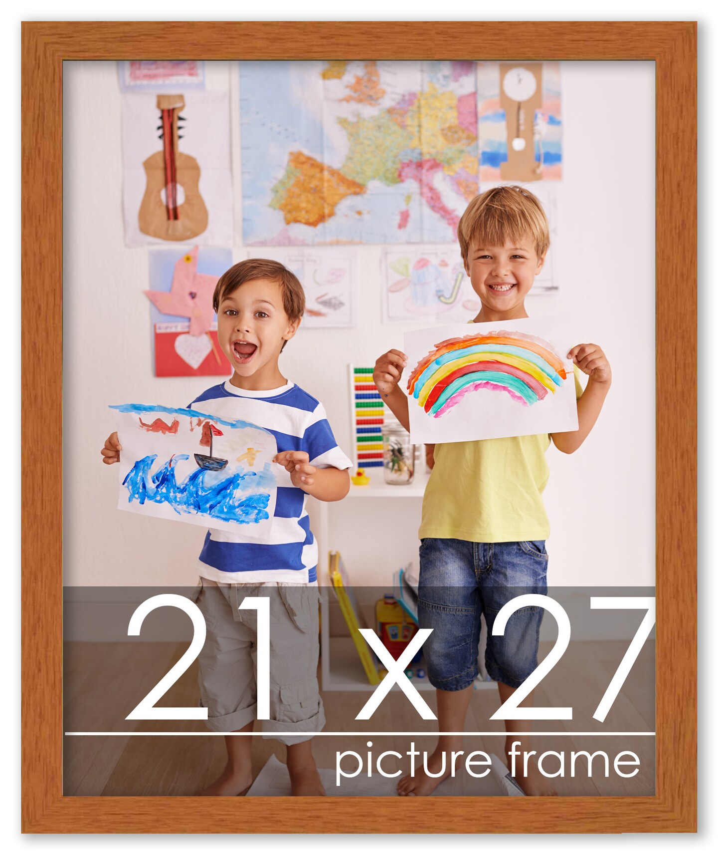 Slim Profile Brown Picture Frame - UV Acrylic, Foam Board Backing, Hanging Hardware
