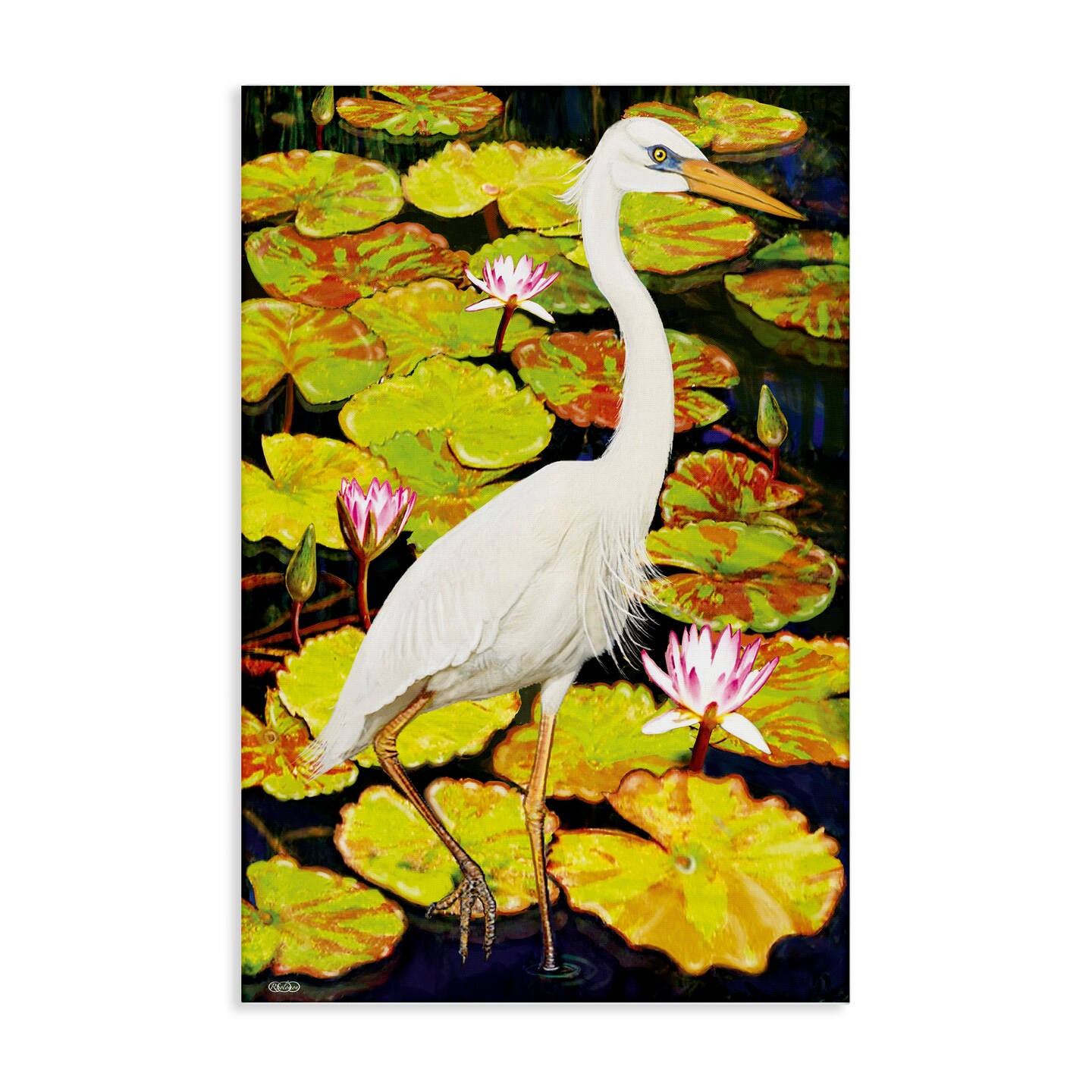 Stupell Industries Stepping Bird on Lily Pads Canvas Design by Rosiland Solomon