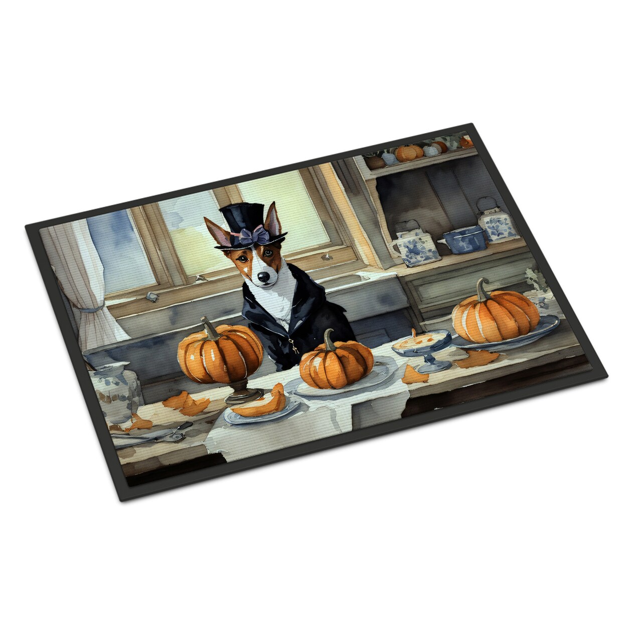 Basenji Fall Kitchen Pumpkins Indoor Or Outdoor Mat 24X36