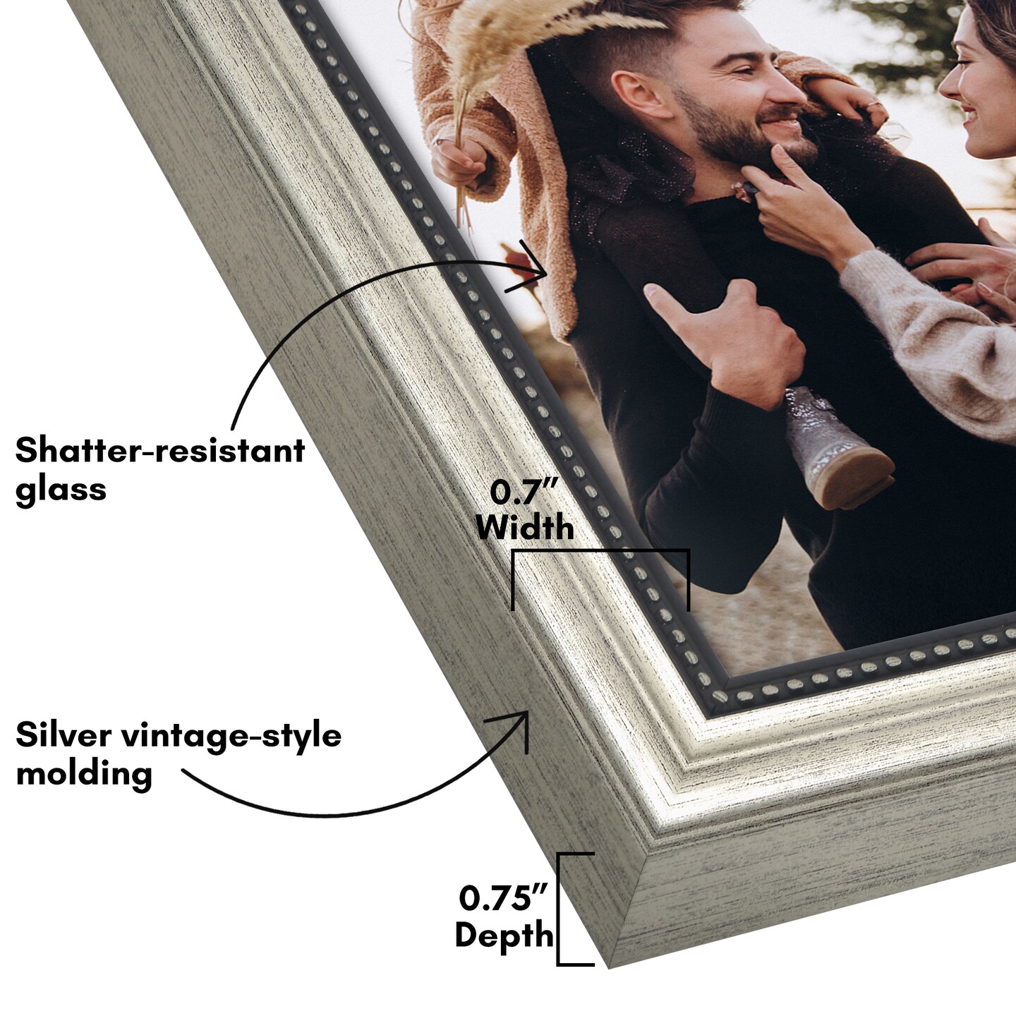 Americanflat Vintage Picture Frame with Beaded Accents with Shatter Resistant Glass and Easel Stand