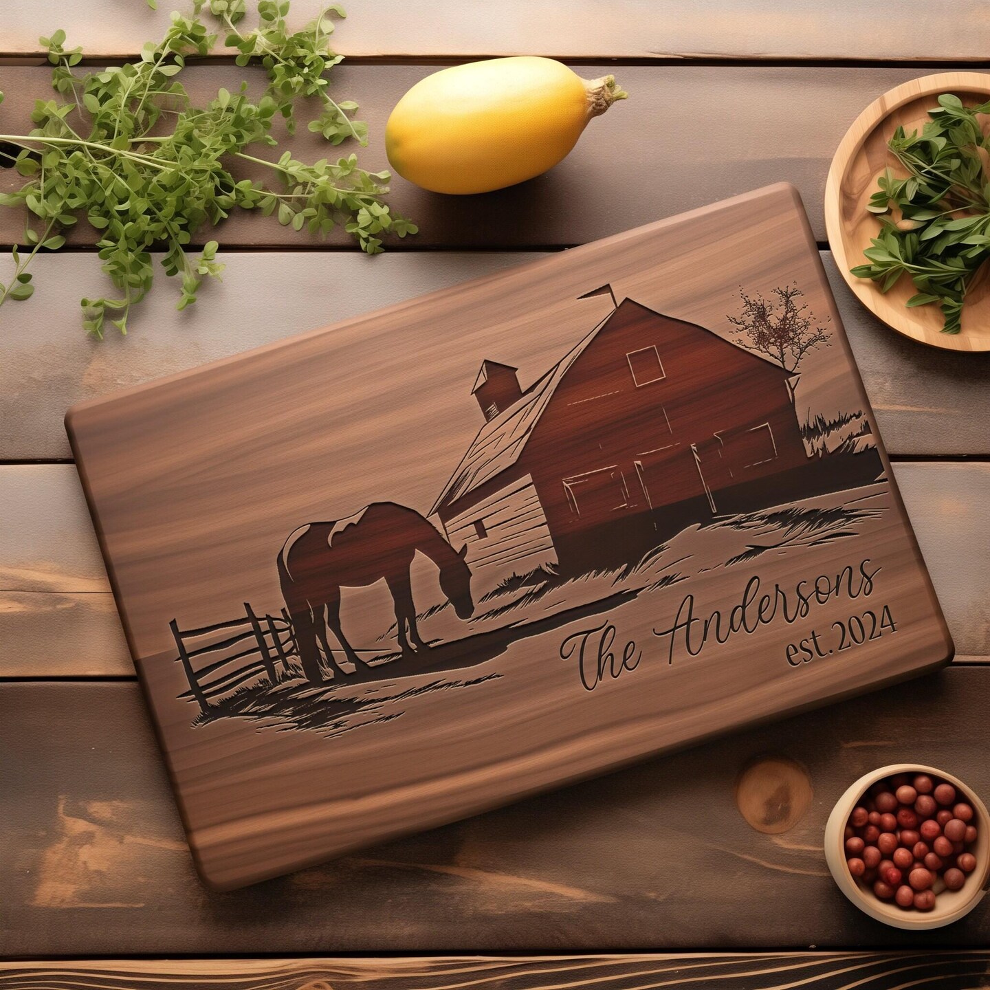 Horse Cutting Board, Equestrian Gifts, Equine Kitchen Decor, Bridal Shower, Personalized Horse Cutting Board, Custom Horse Wedding Gift product 2