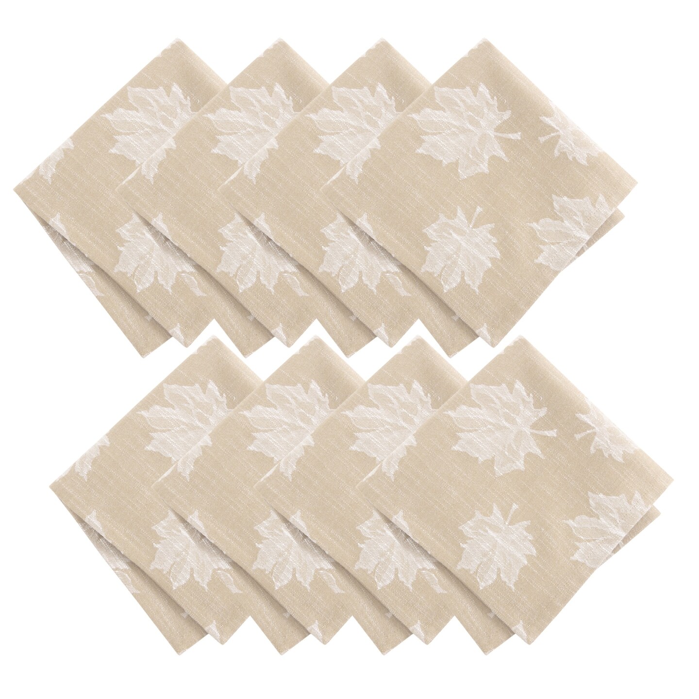 Threadmade Home Falling Leaves Jacquard Napkins, Set of 8, Taupe - 17"W x 17"L