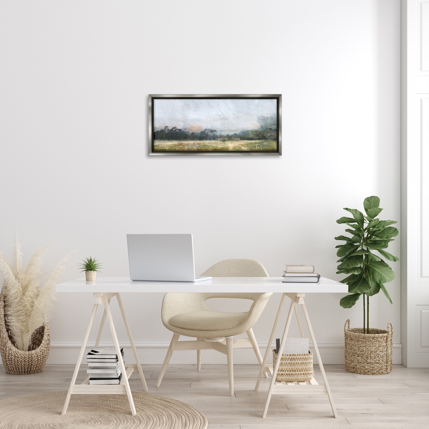 Stupell Industries Rural Field Abstract Landscape Framed Floater Canvas Wall Art