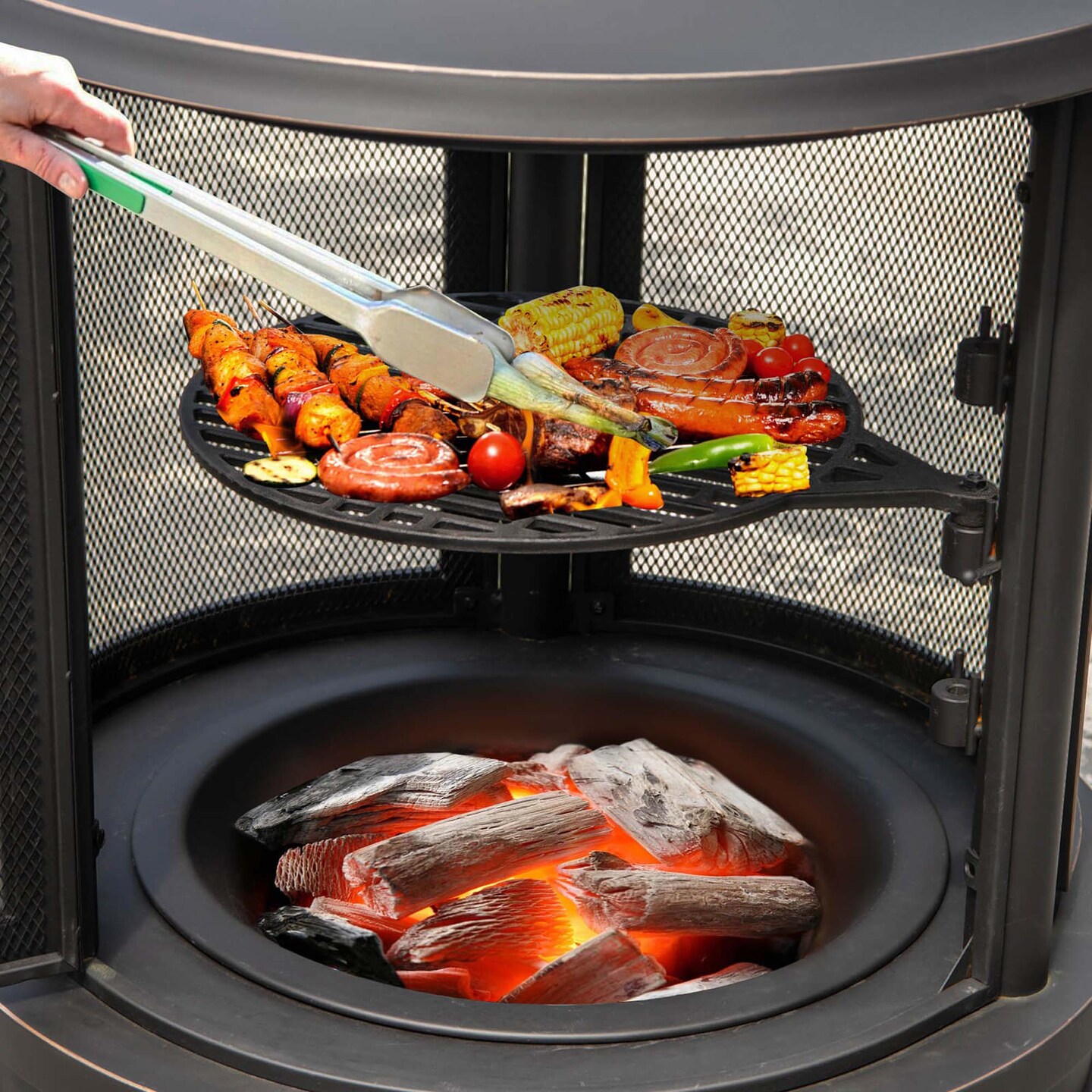 Costway 30 Inch Outdoor Fire Pit Chiminea 2 in 1 Wood Burning Metal Fireplace  with Grill