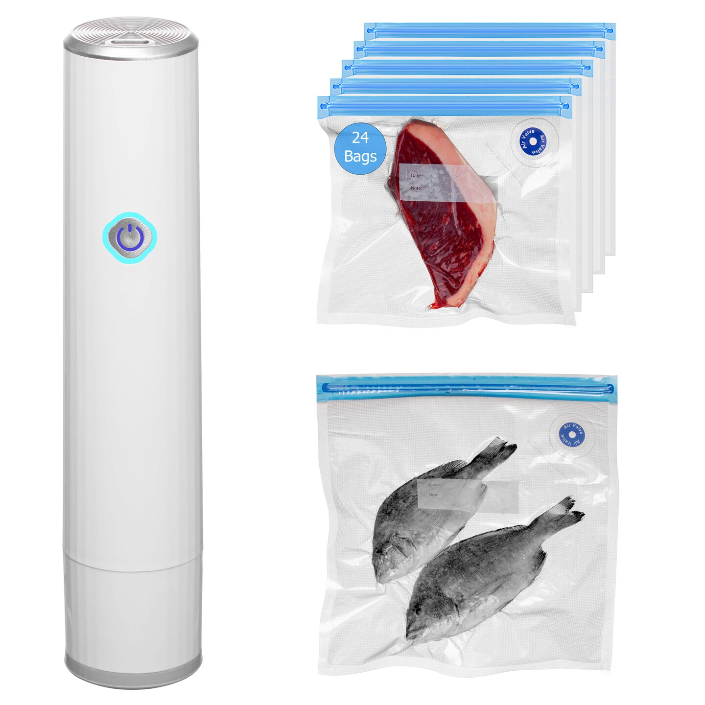 Basicwise Handheld Vacuum Sealer Machine with Reusable Bags Food Storage Kitchen Organization Sous Vide Cooking Pantry Preservation Refrigerator Management Meal Preparation & Airtight Sealing