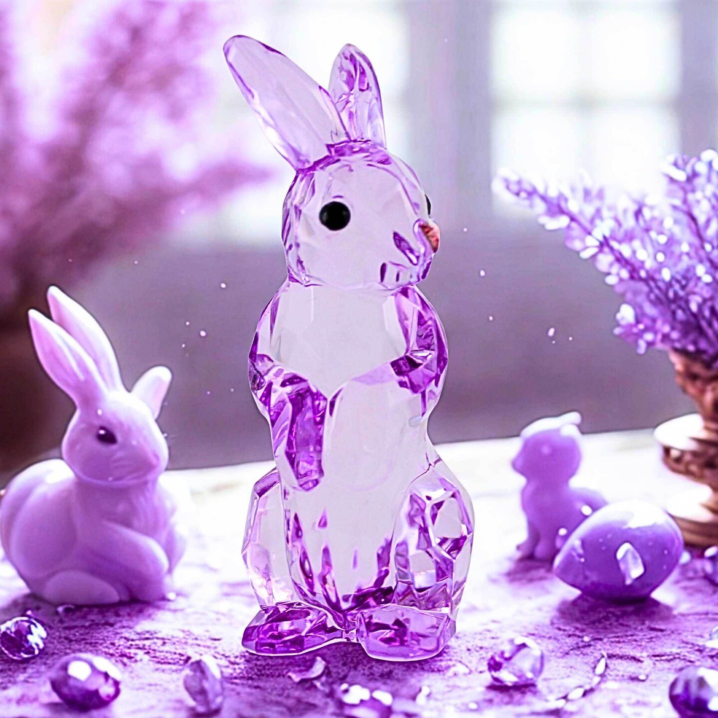 Crystal Expressions 3.5 Inch Springtime Bunny Easter Figurine , Lightweight Spring Decor Easter Rabbit