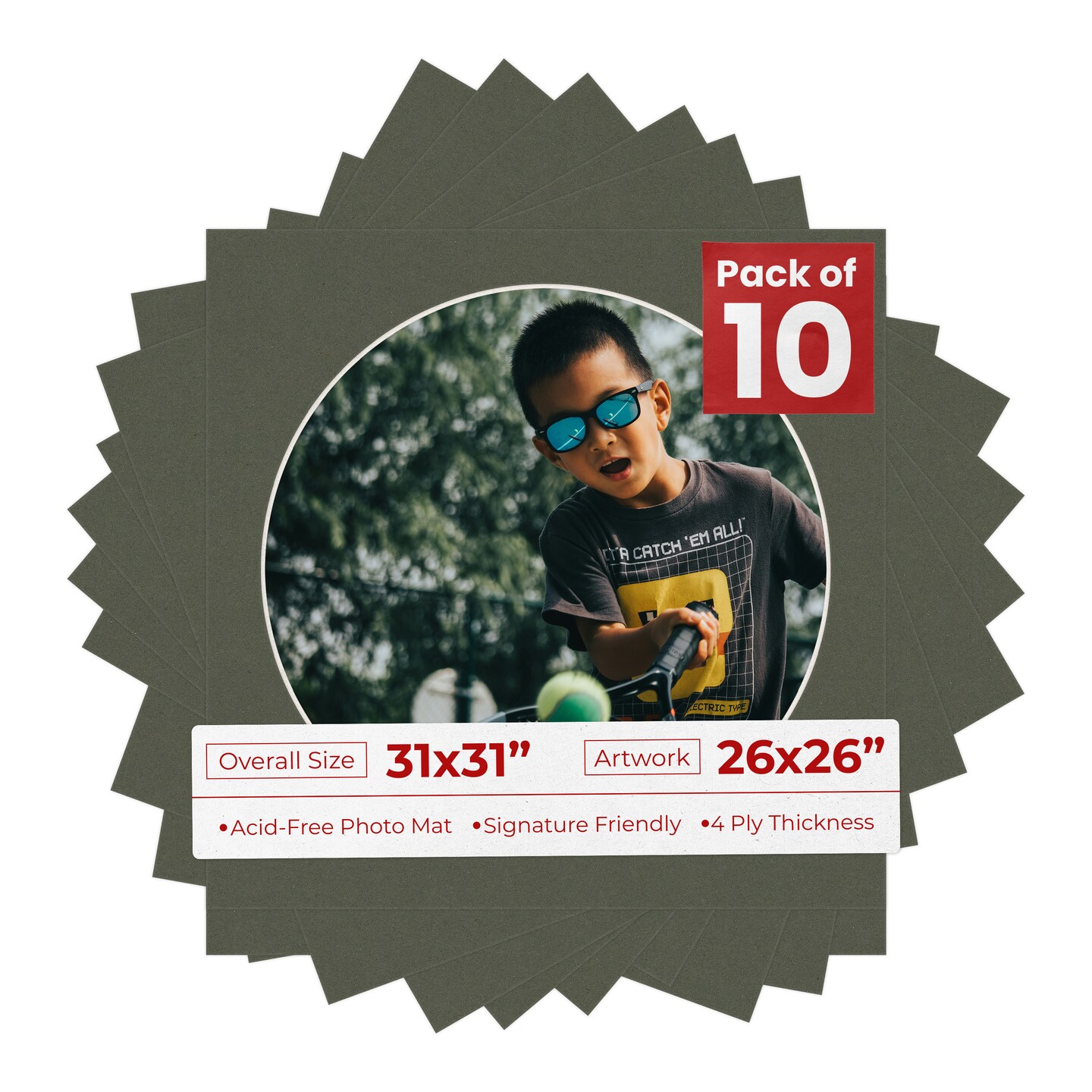 Dark Olive Green Mat Board for 31x31 Frames - Circle Opening for 26x26 Photos