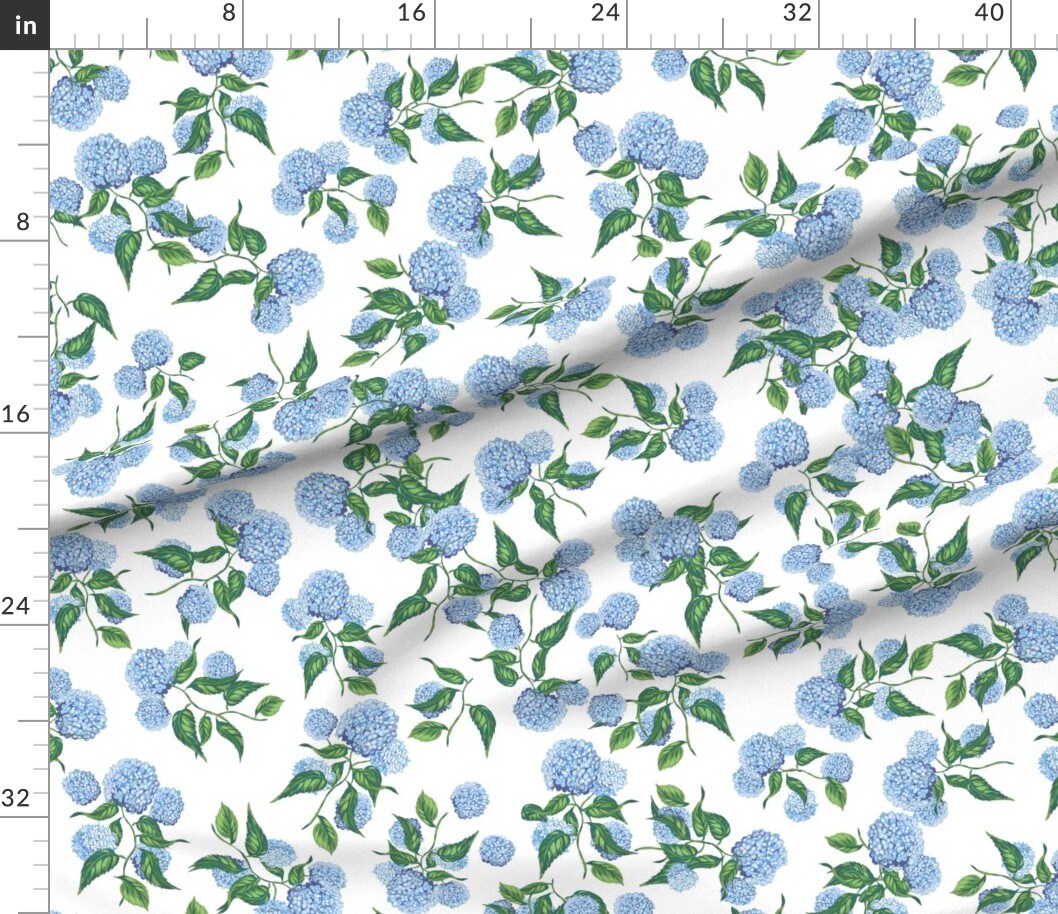 Various Fabrics by the Yard or Fat Quarter Hydrangea Floral Blue Green Botanical Garden Bloom Meadow Hamptons Grandmillennial Custom Printed Fabric by Spoonflower 13091671