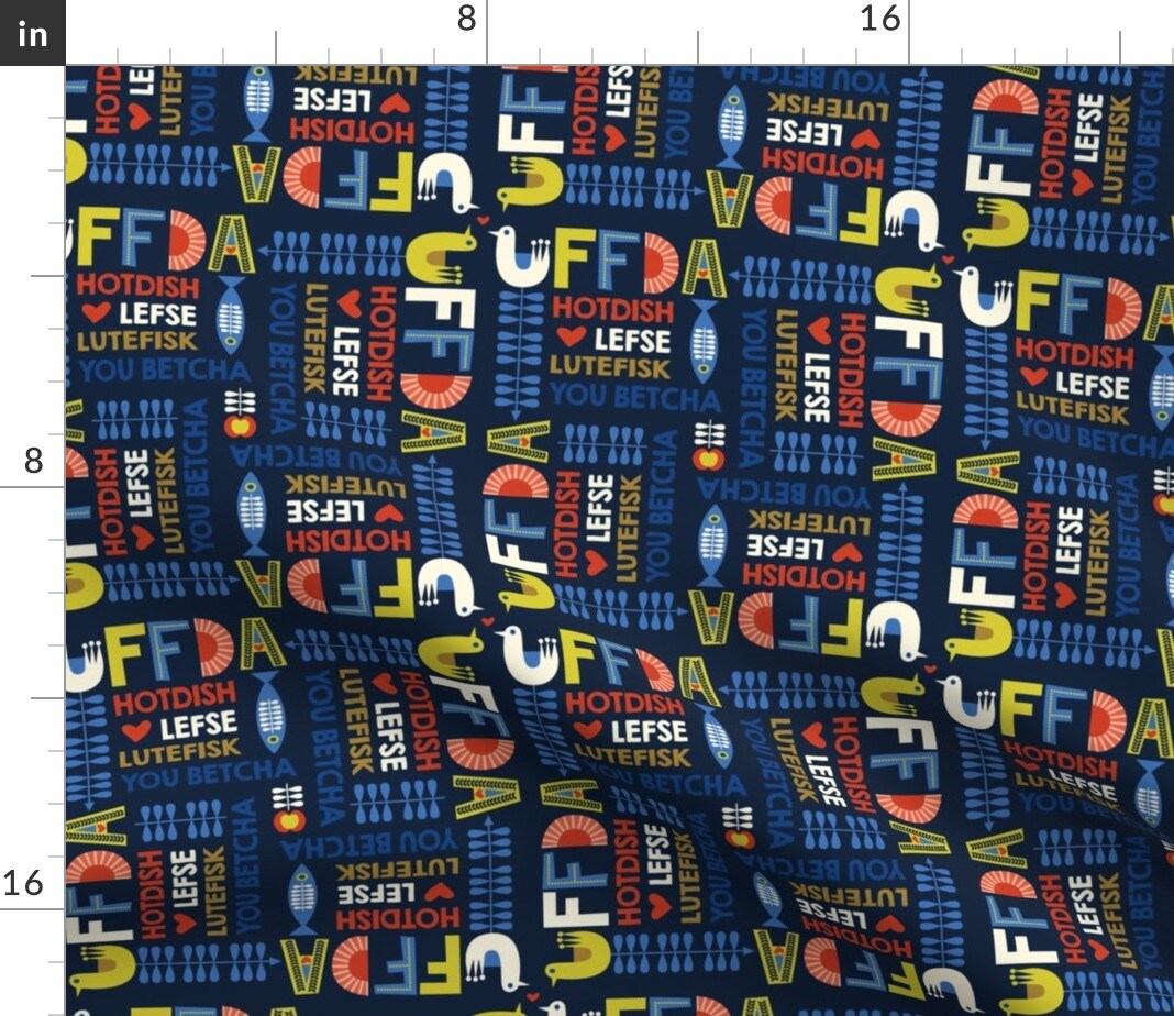 Navy Scandinavian Nordic Floral Custom Printed Fabric by Spoonflower Various Fabrics by the Yard or Fat Quarter