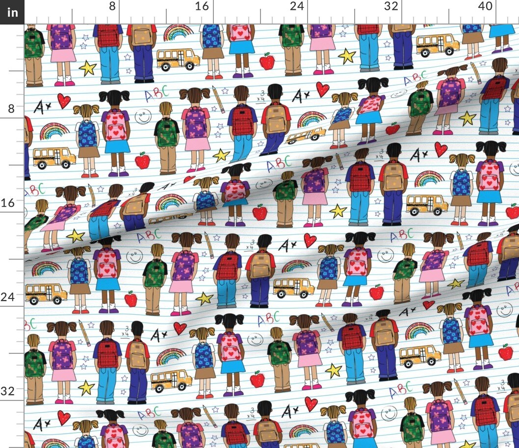 School Back Friends Teacher Kids Notebook Doodles Book Custom Printed Fabric by Spoonflower Various Fabrics by the Yard or Fat Quarter
