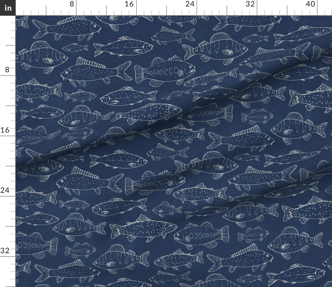 Various Fabrics by the Yard or Fat Quarter Fish Navy Lake Fishing Carp Salmon Camping Bass Perch Trout Custom Printed Fabric by Spoonflower 10321098
