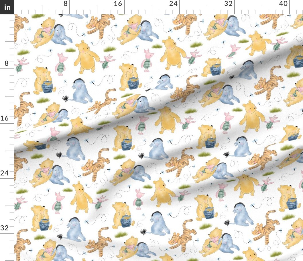 Various Fabrics by the Yard or Fat Quarter Vintage Pooh Storybook Kids Baby Watercolor White Yellow Blue Custom Printed Fabric by Spoonflower