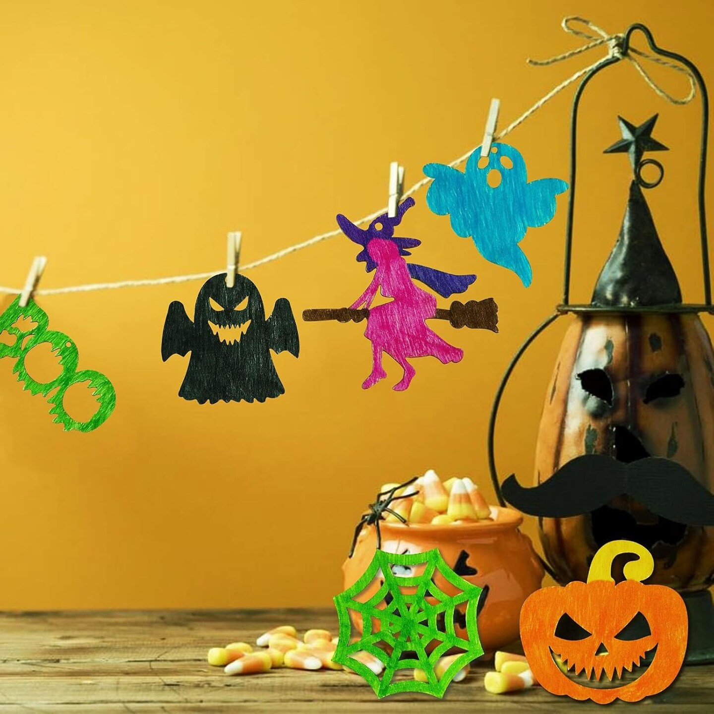 60PCS Halloween Wooden Slices Cutouts Ornaments DIY Crafts