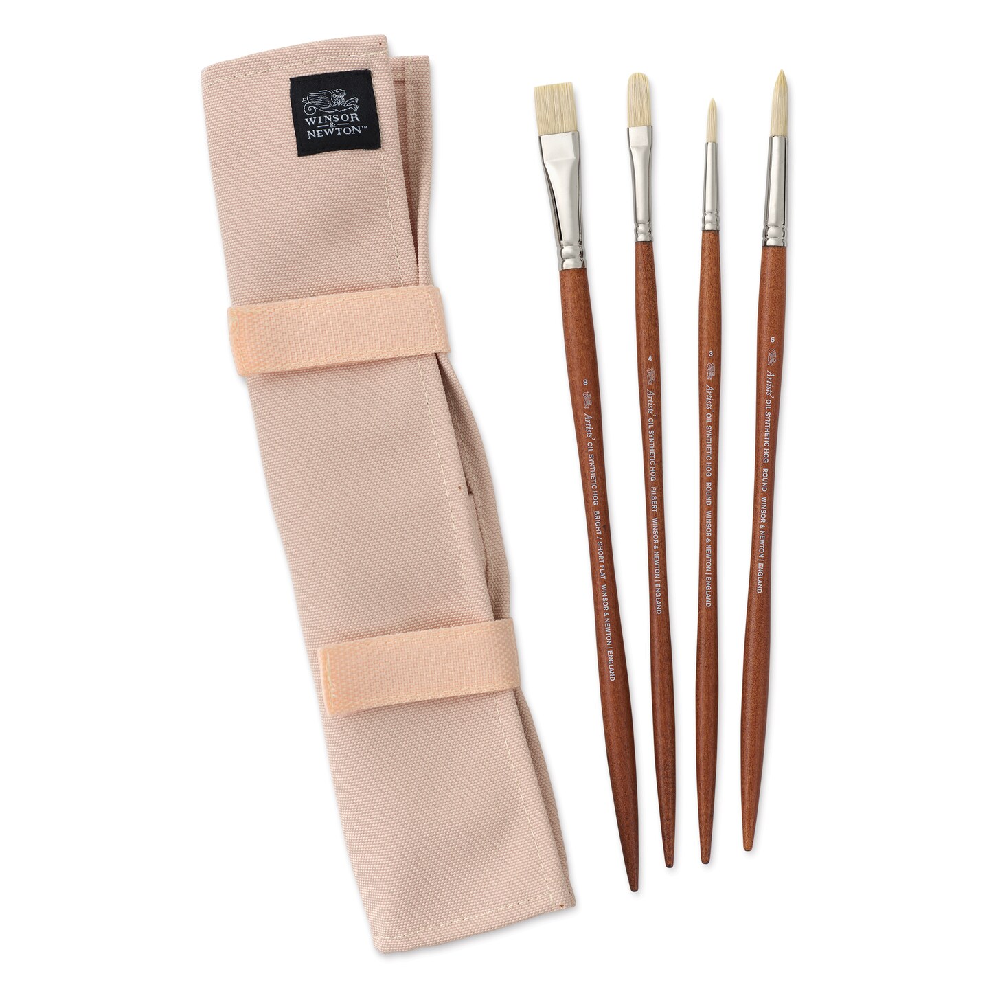 Winsor &#x26; Newton Artists&#x27; Oil Synthetic Hog Brushes - Set of 4, Canvas Wallet Case